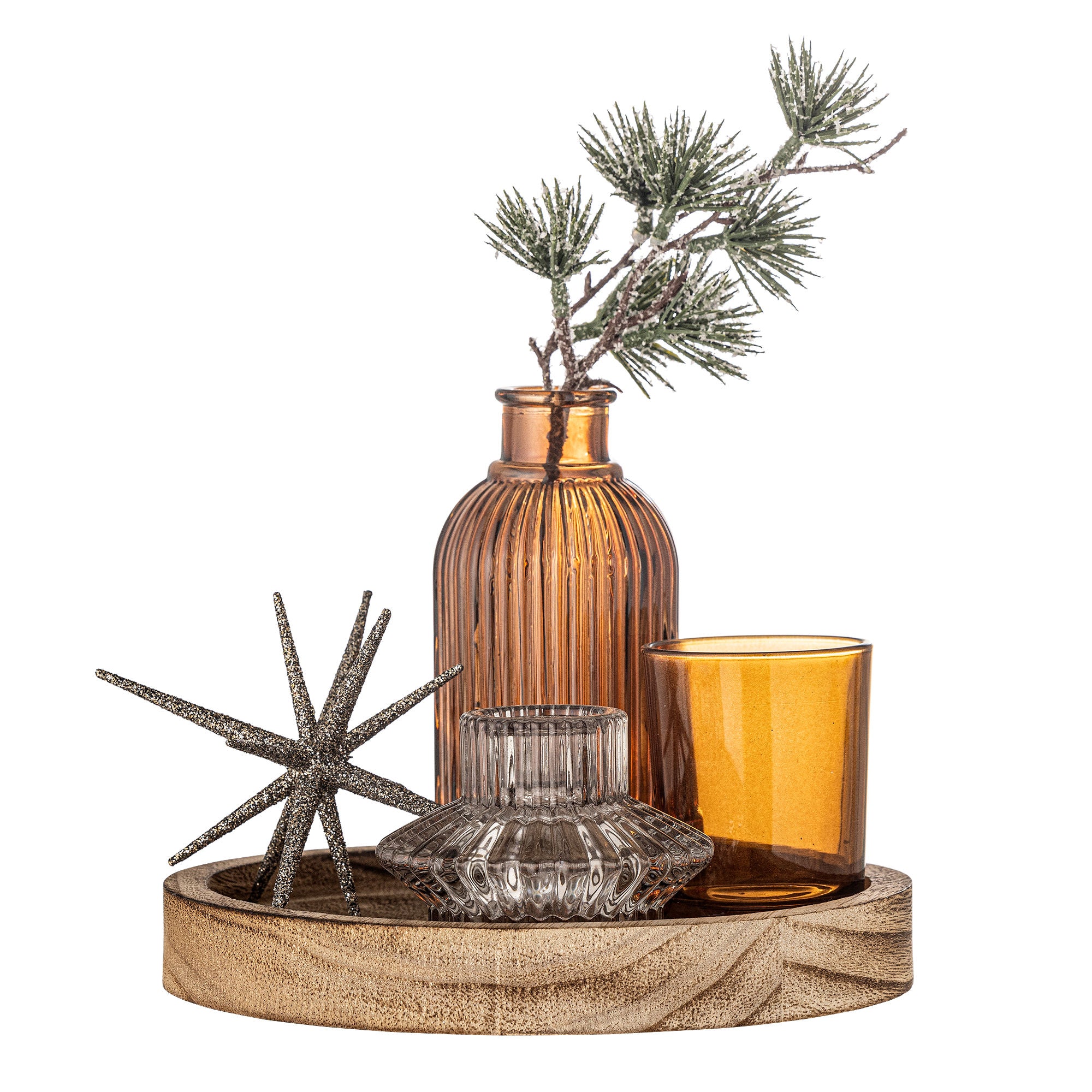 Bloomingville Sanga tray w/pine fate, gold, glass