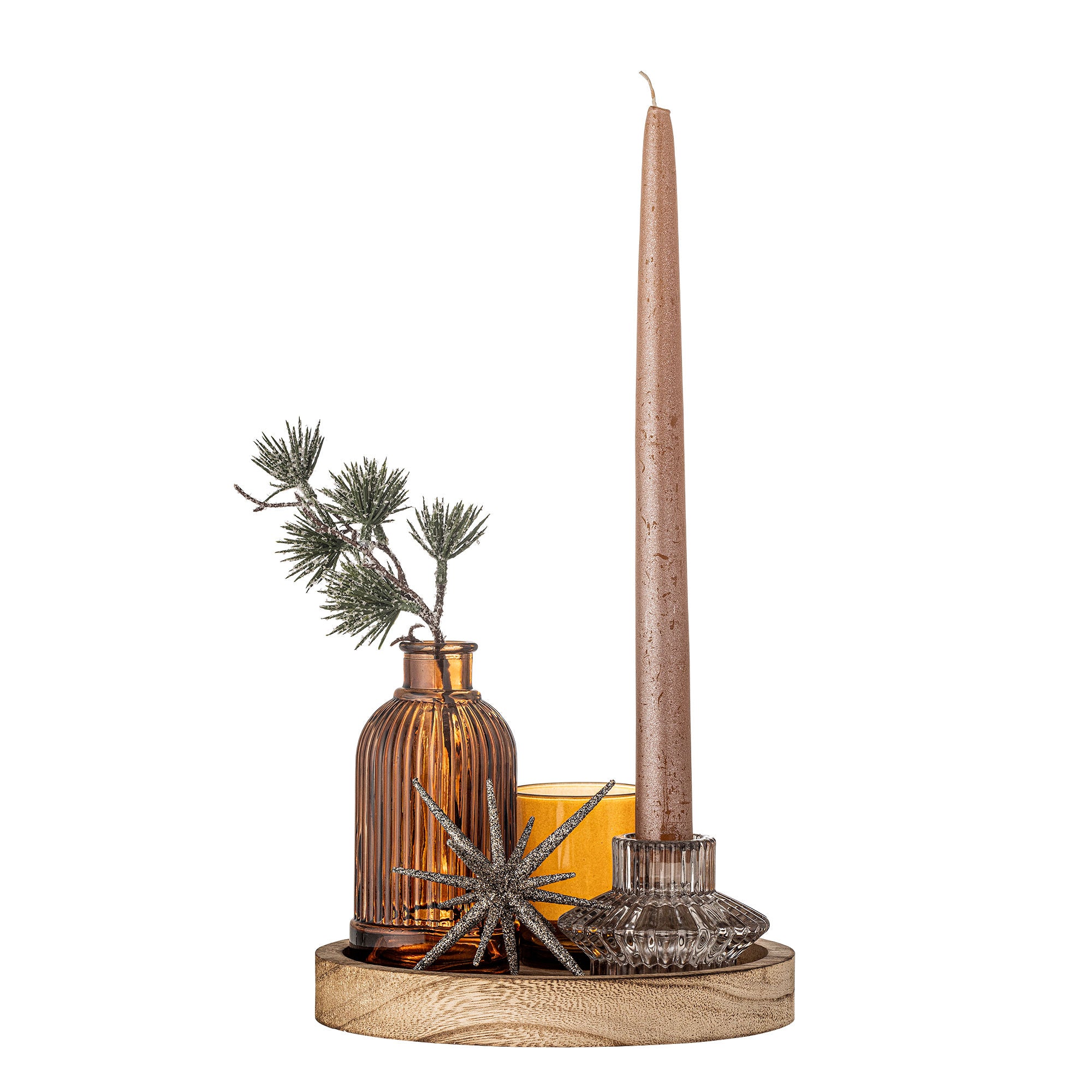 Bloomingville Sanga tray w/pine fate, gold, glass
