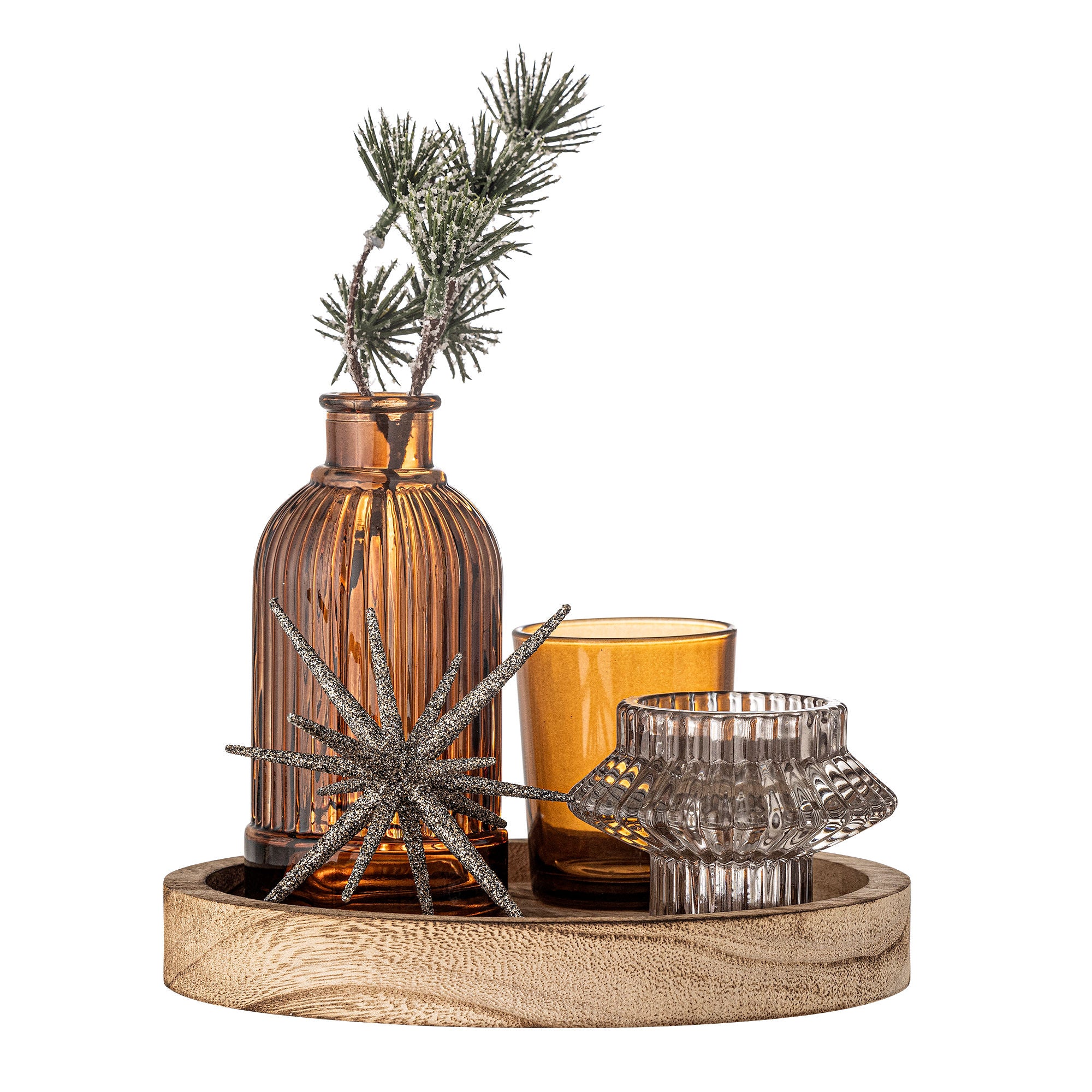 Bloomingville Sanga tray w/pine fate, gold, glass