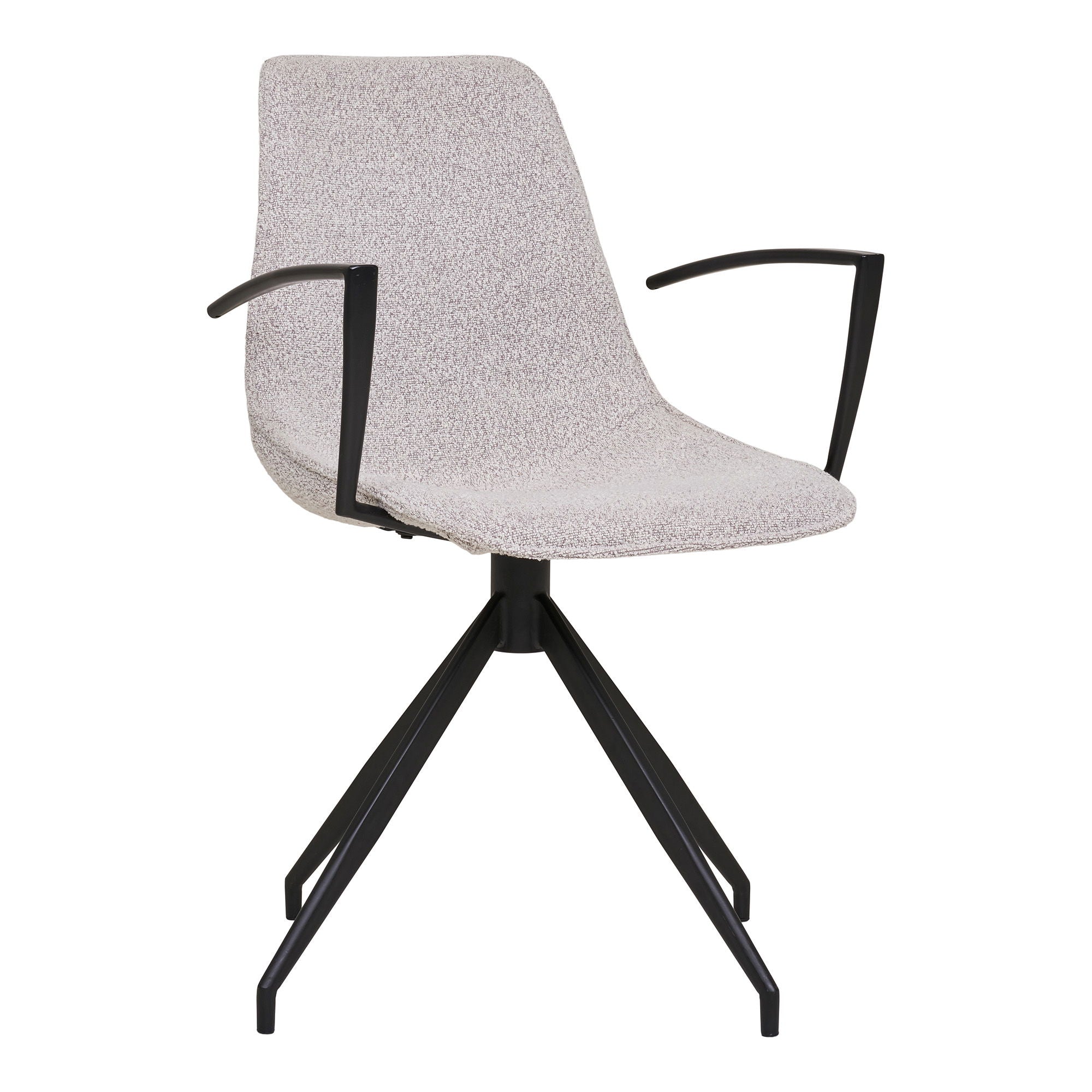 Dining table chair, swivel foot, armrests, bouklé, sand with black legs