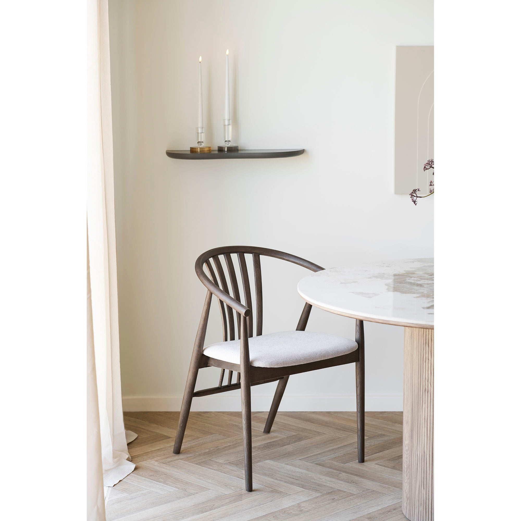Agustin Dining table chair - Dining table chair, oak with fabric seat, smoked/sand HN1286