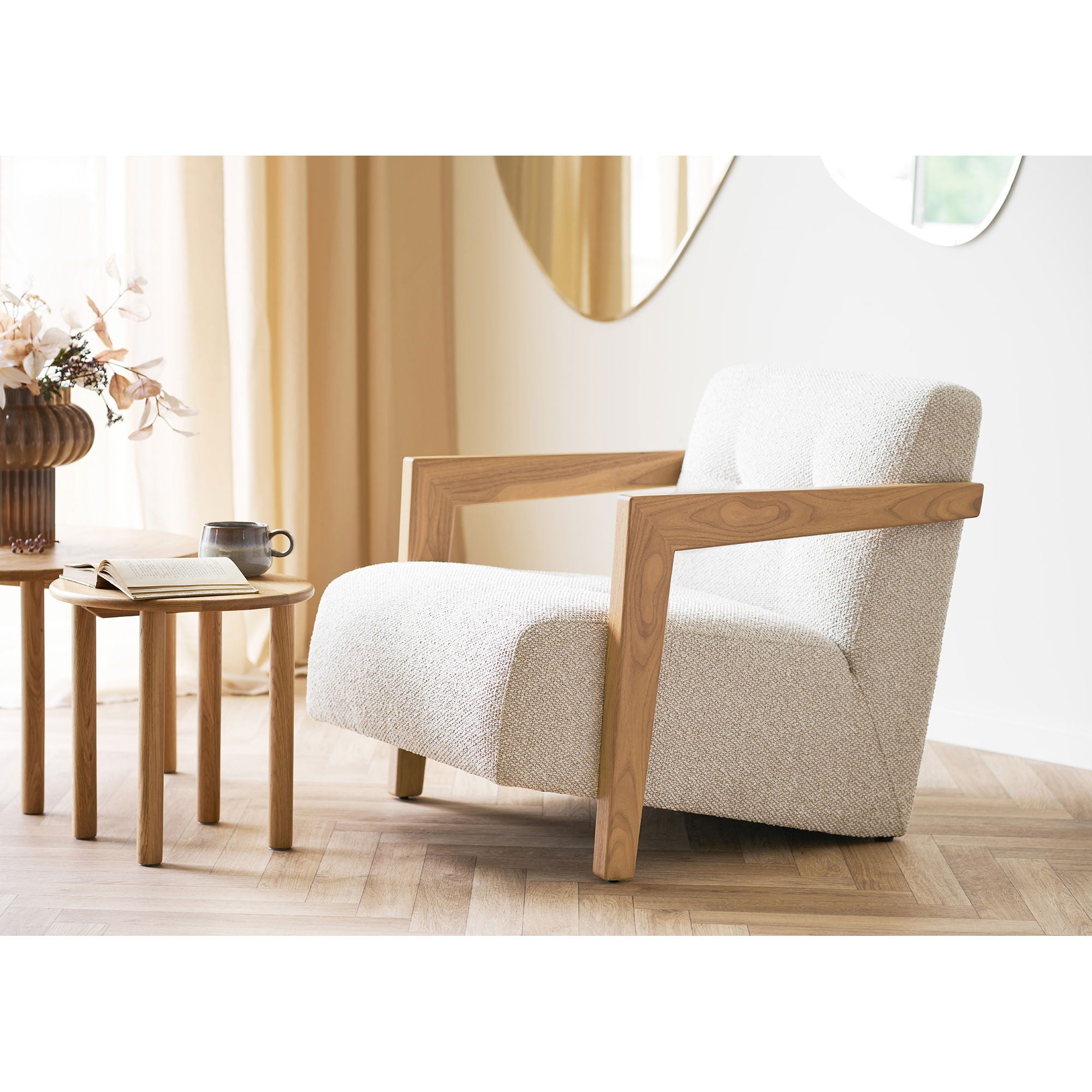 Caracas lounge chair - lounge chair with armrests, oak, beige HN1321