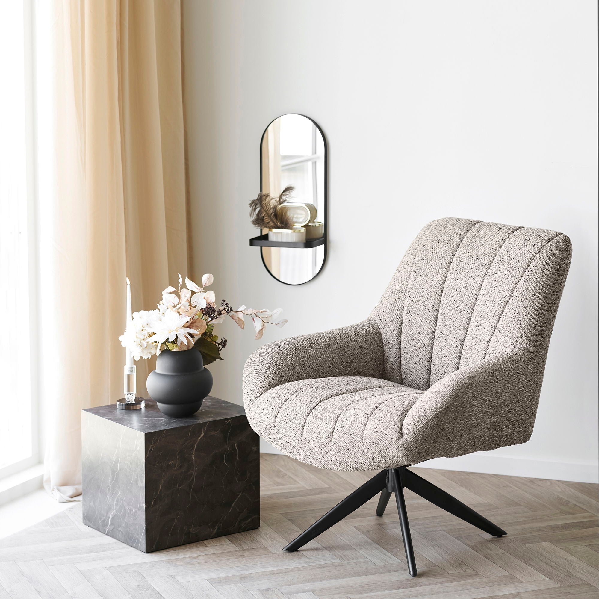 Grandola lounge chair - lounge chair with swivel foot, gray, black legs HN1086