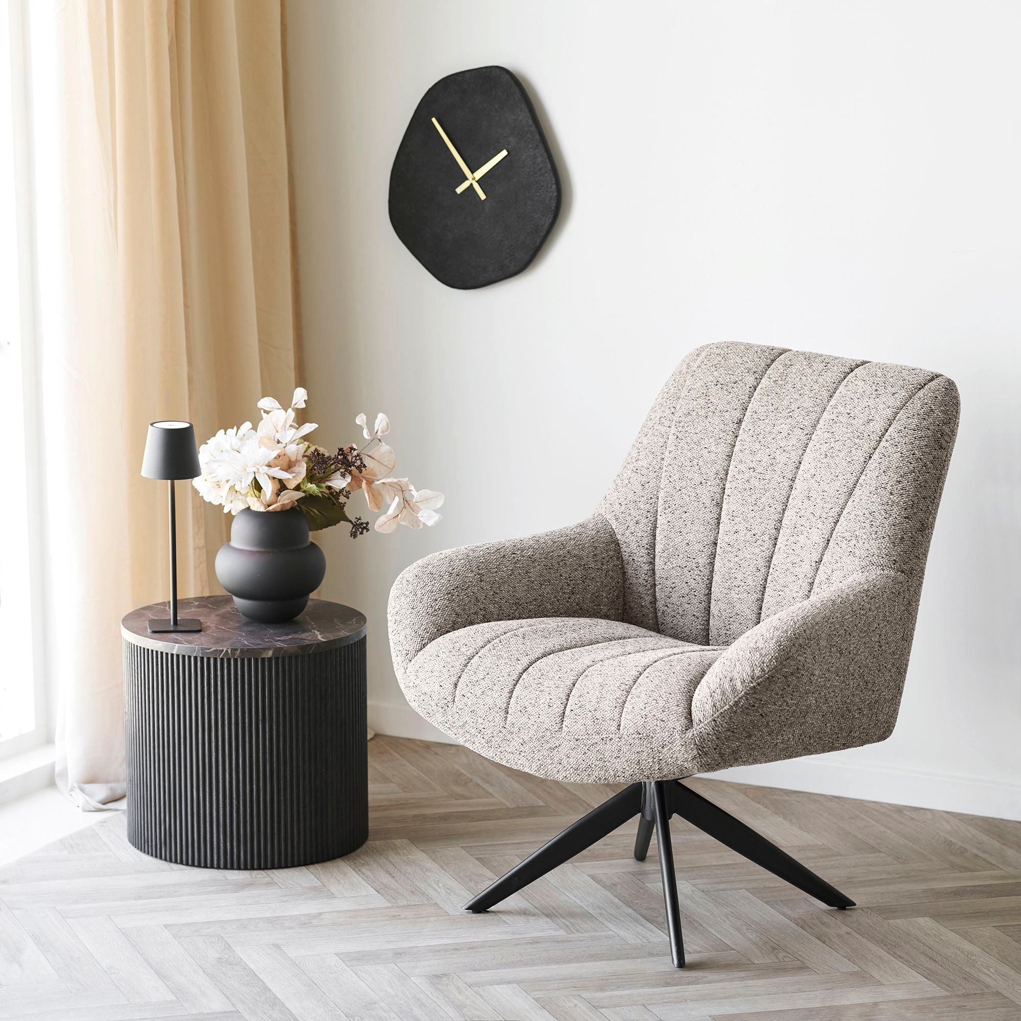 Grandola lounge chair - lounge chair with swivel foot, gray, black legs HN1086