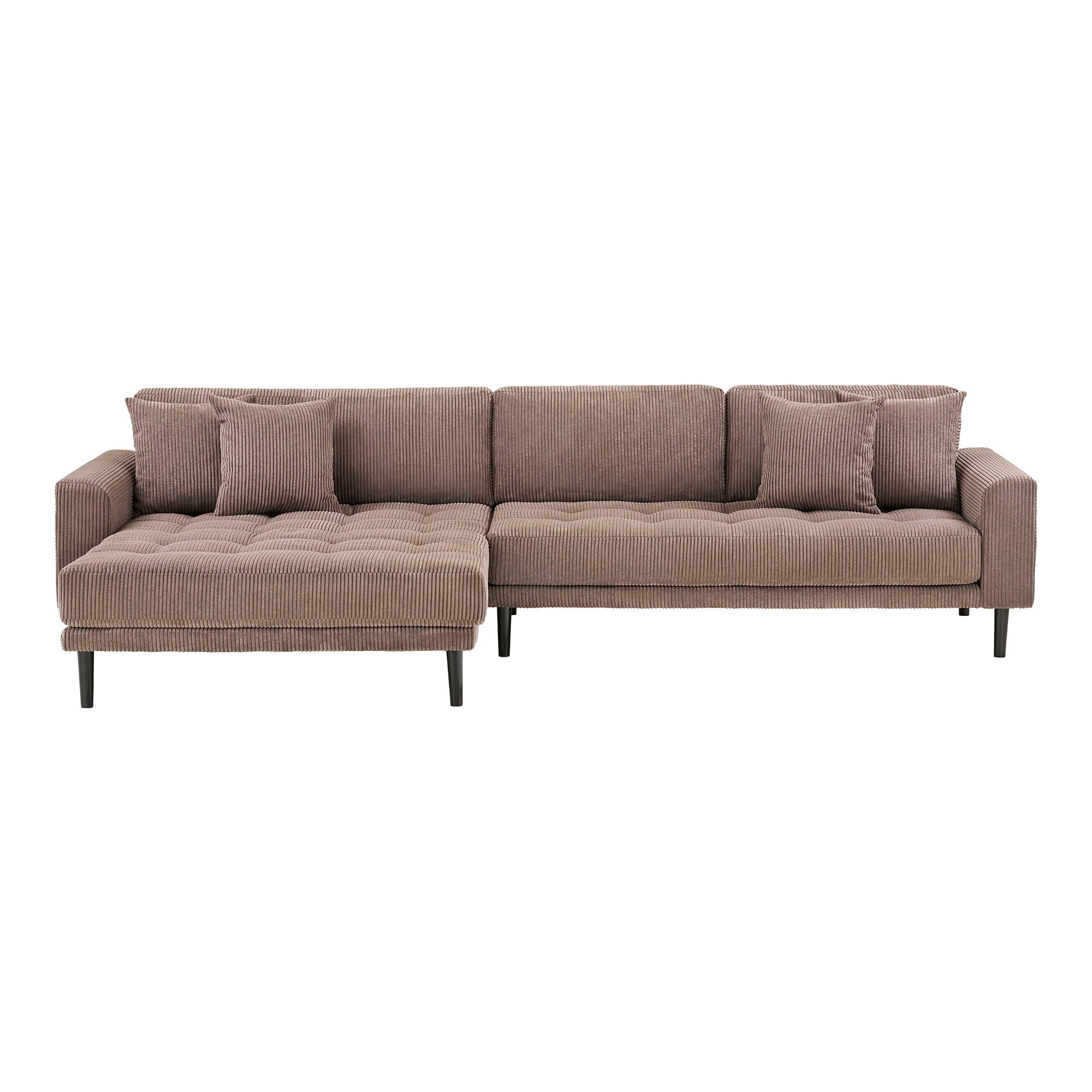 Lido Lounge Sofa - Lounge Sofa, left -wing in brown velvet with four pillows and black wooden legs HN1423