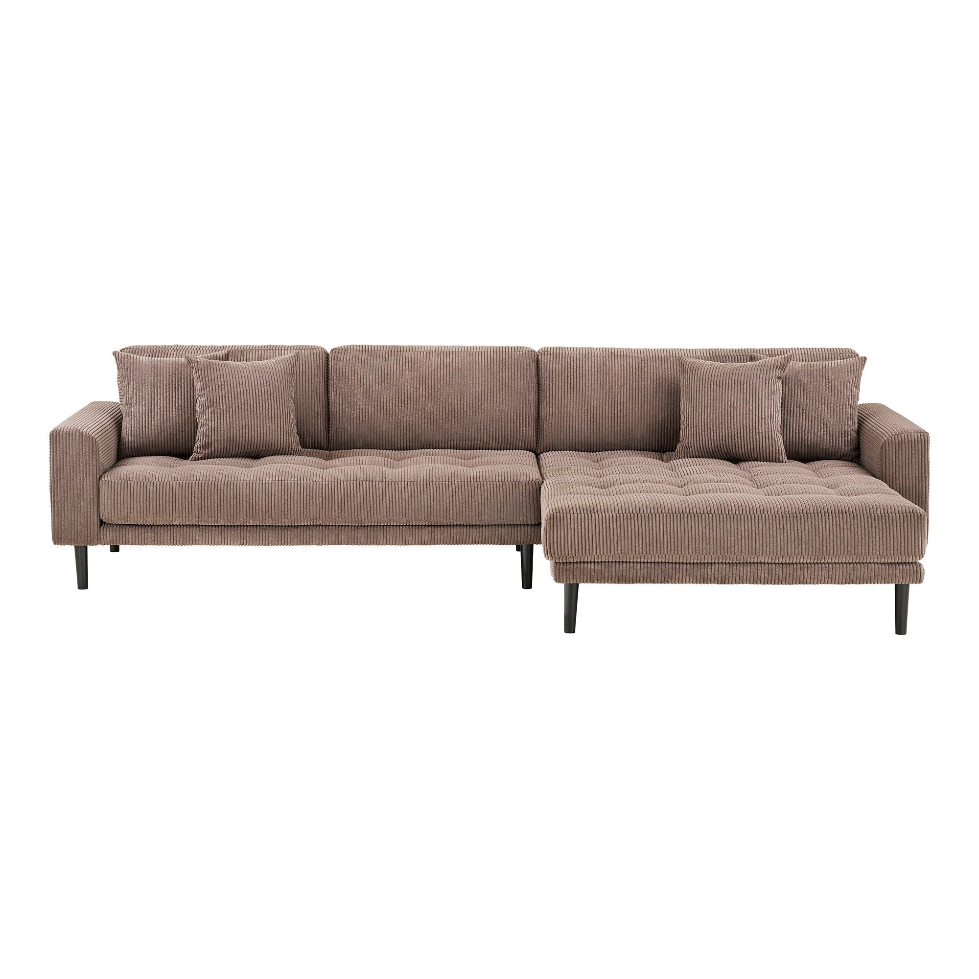 Lido Lounge Sofa - Lounge sofa, right -wing in brown velvet with four pillows and black wooden ben HN1423