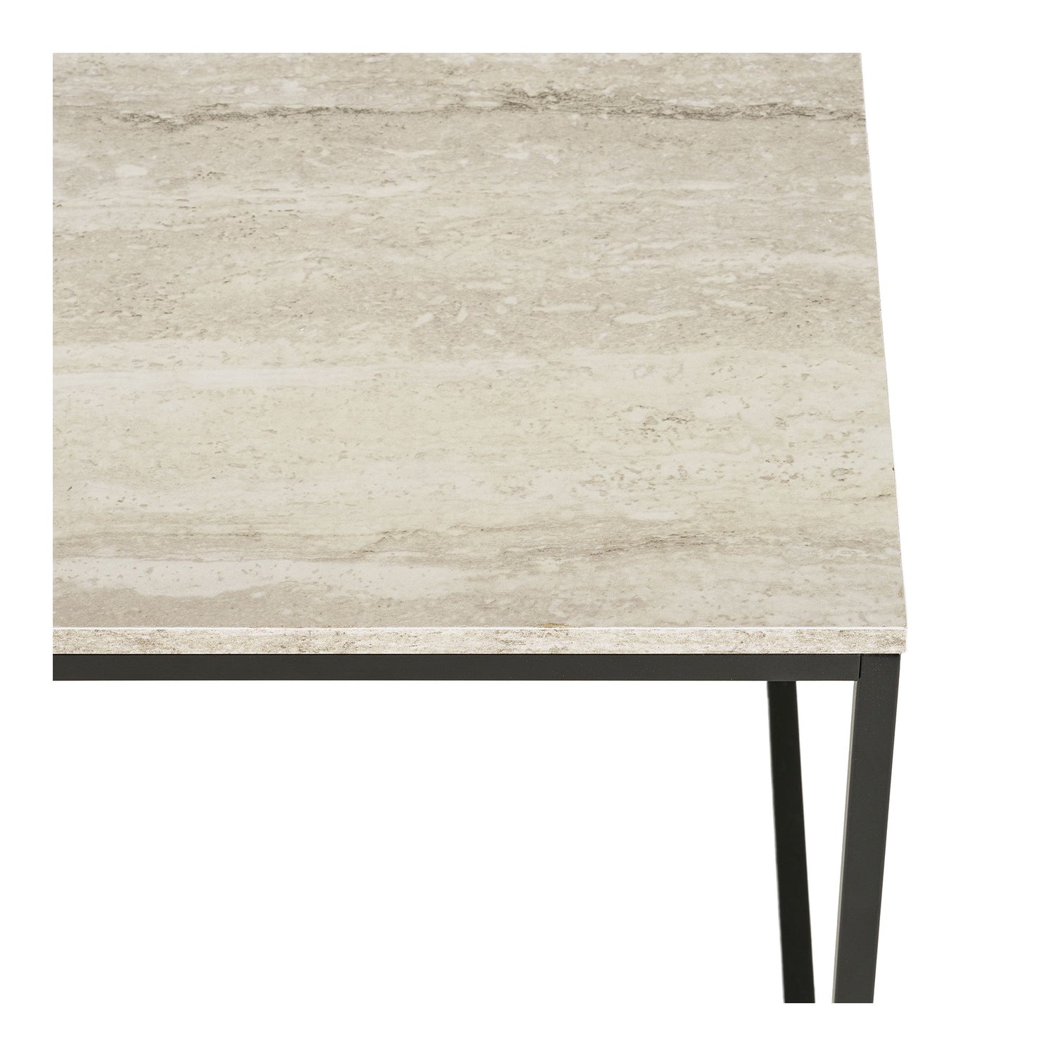 Vita Coffee Table - Coffee Table, Travertine Look, Black Frame 90x60x45 cm