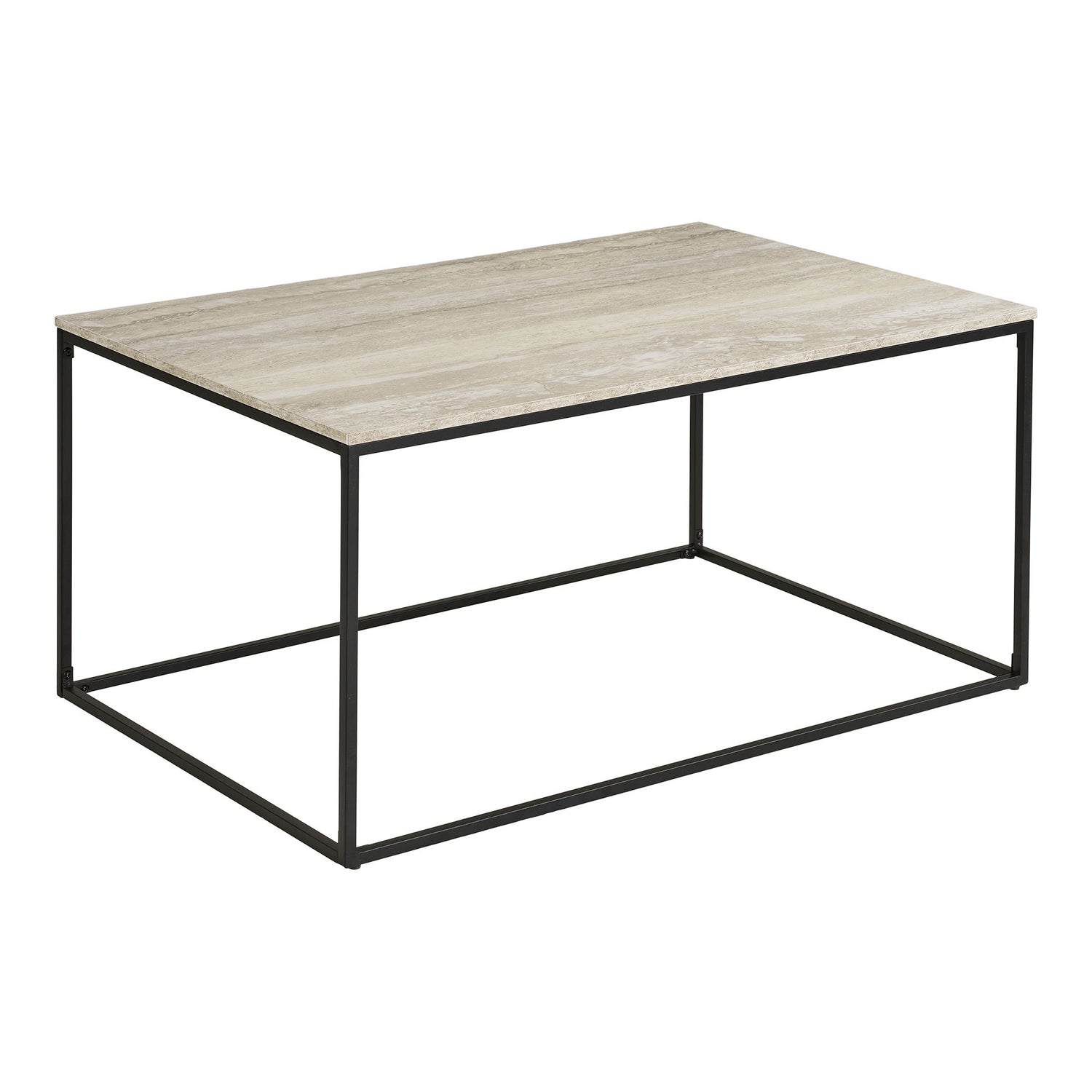 Vita Coffee Table - Coffee Table, Travertine Look, Black Frame 90x60x45 cm