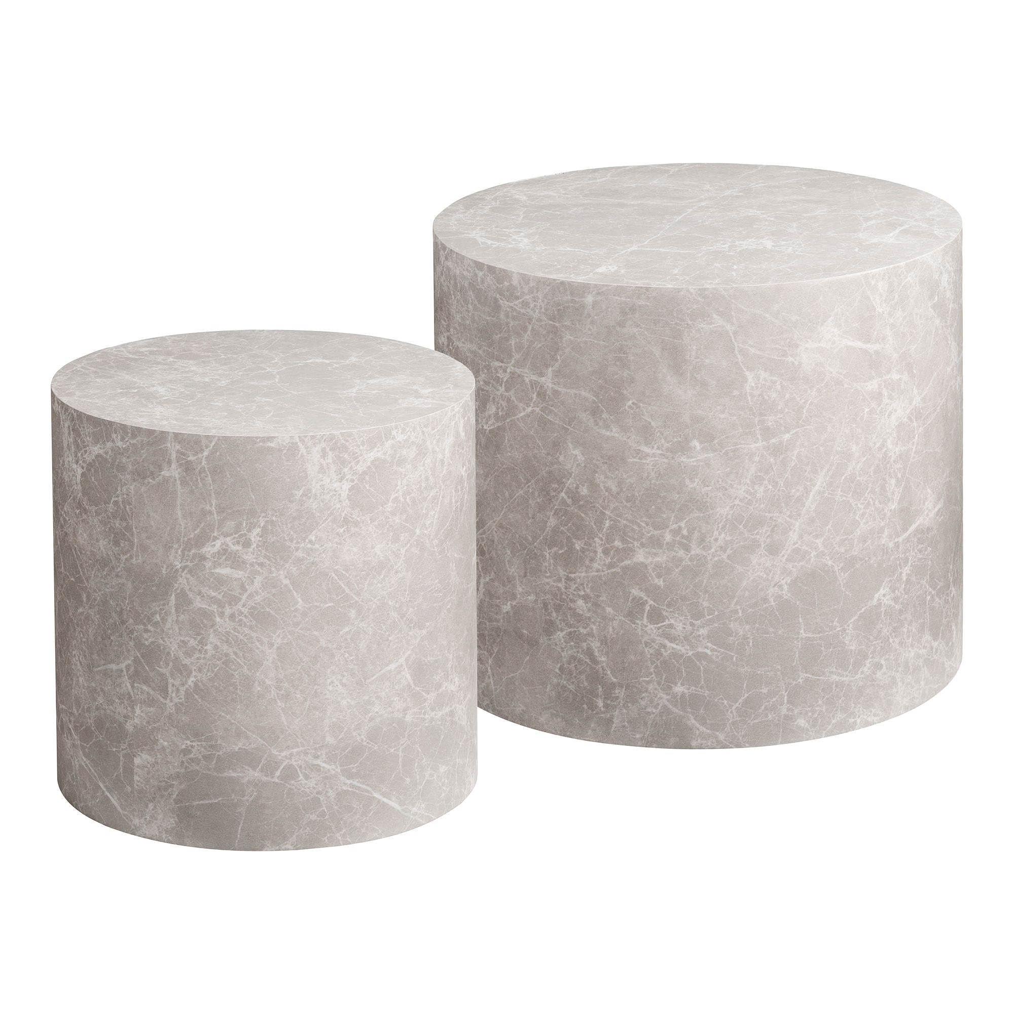 Prague Coffee table - Coffee table, marble look, round, beige set of 2