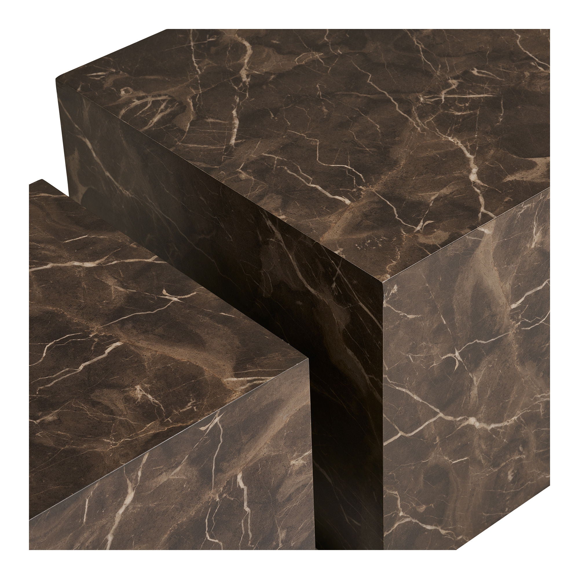 Prague Coffee table - Coffee table, marble look, brown set of 2