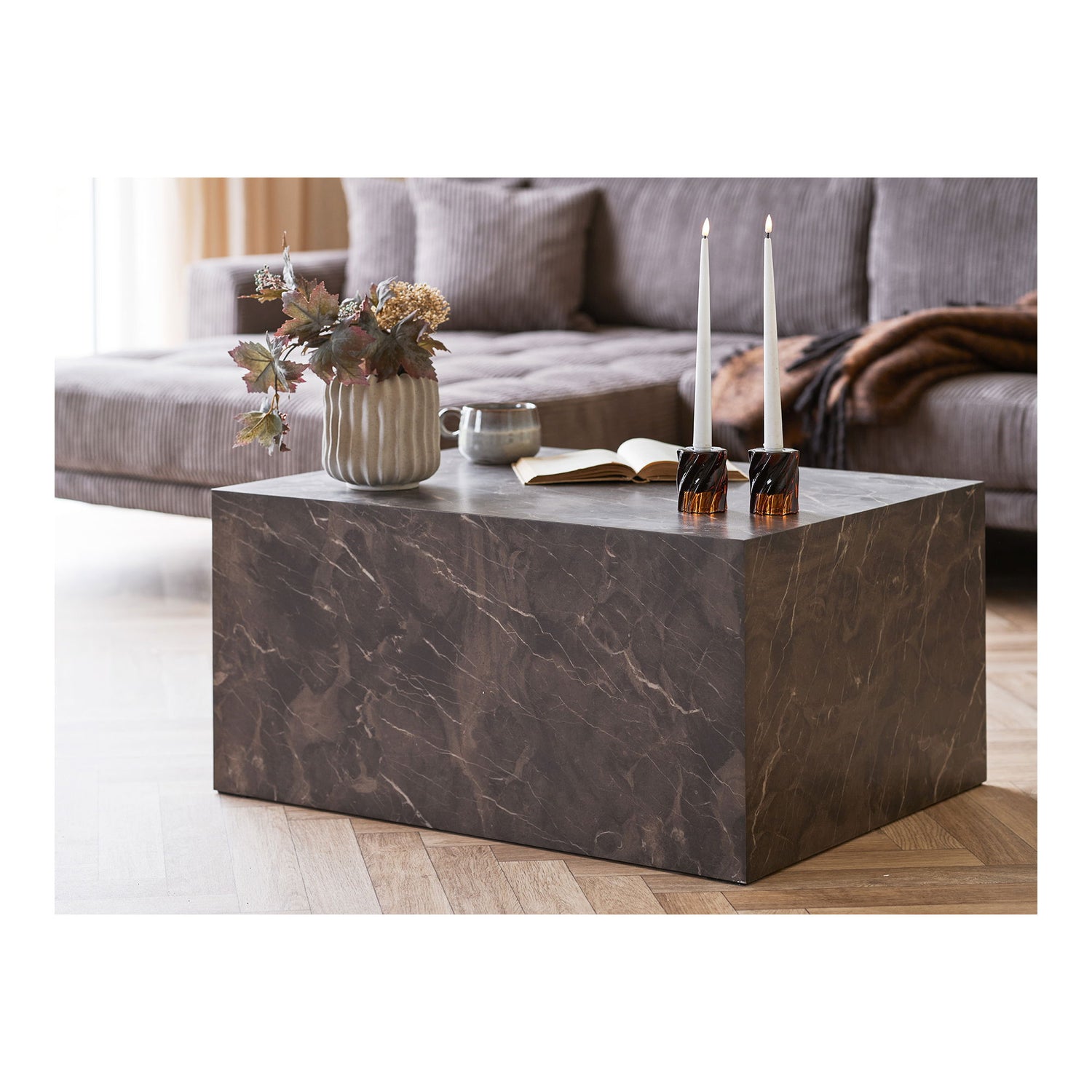 Prague Coffee table - Coffee table, marble look, brown 60x80x40 cm