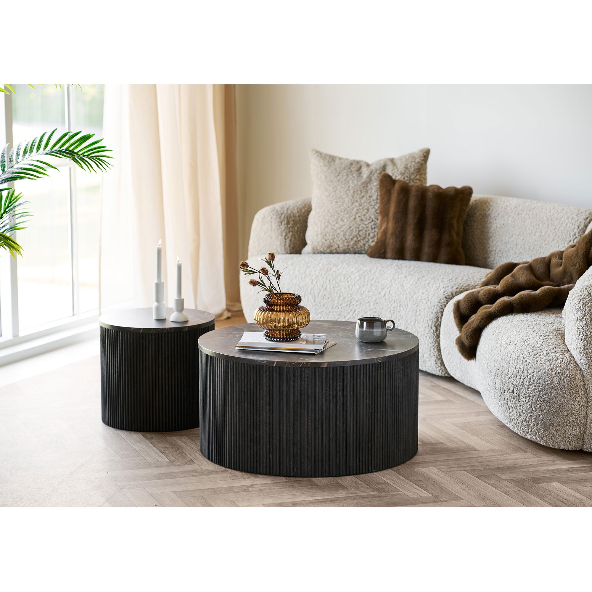 Rota Coffee Table - Coffee Table, Marble Look, Dark Brown Ø80x40 cm