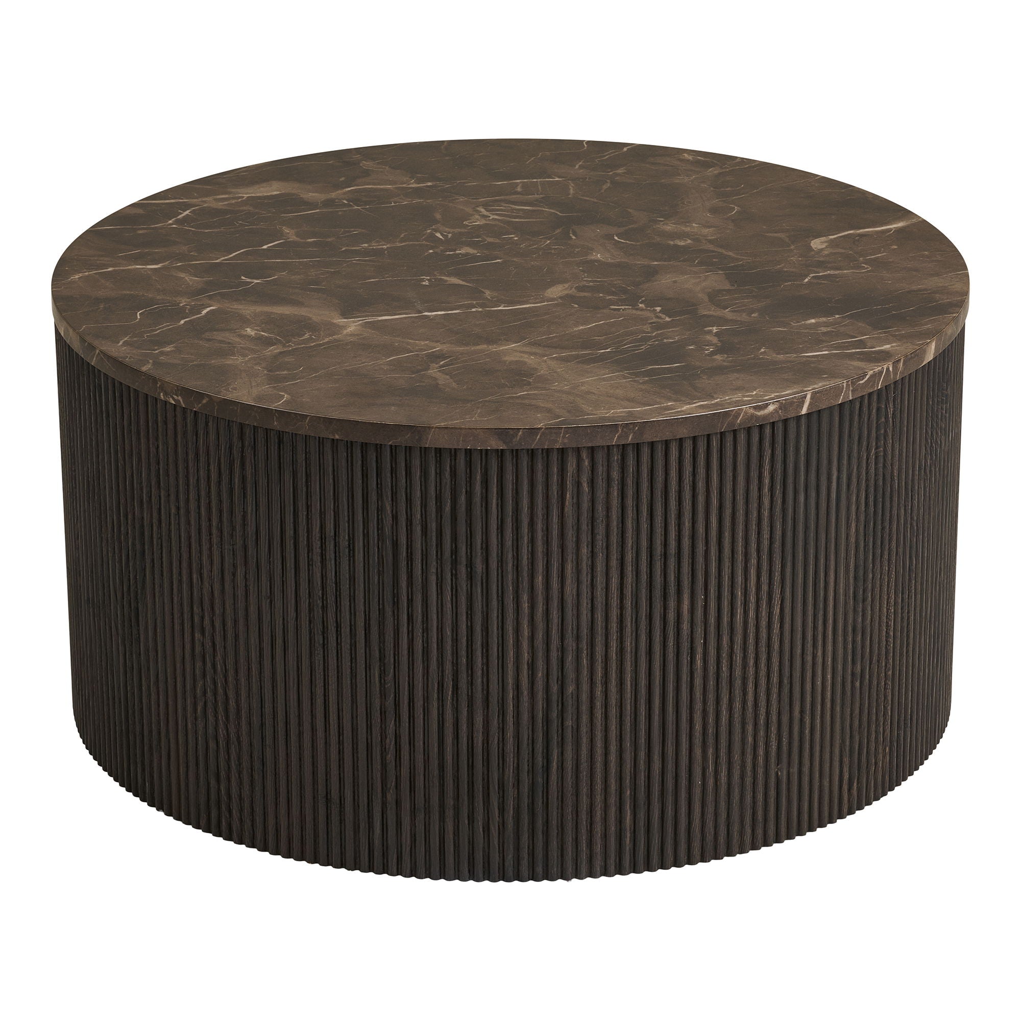 Rota Coffee Table - Coffee Table, Marble Look, Dark Brown Ø80x40 cm