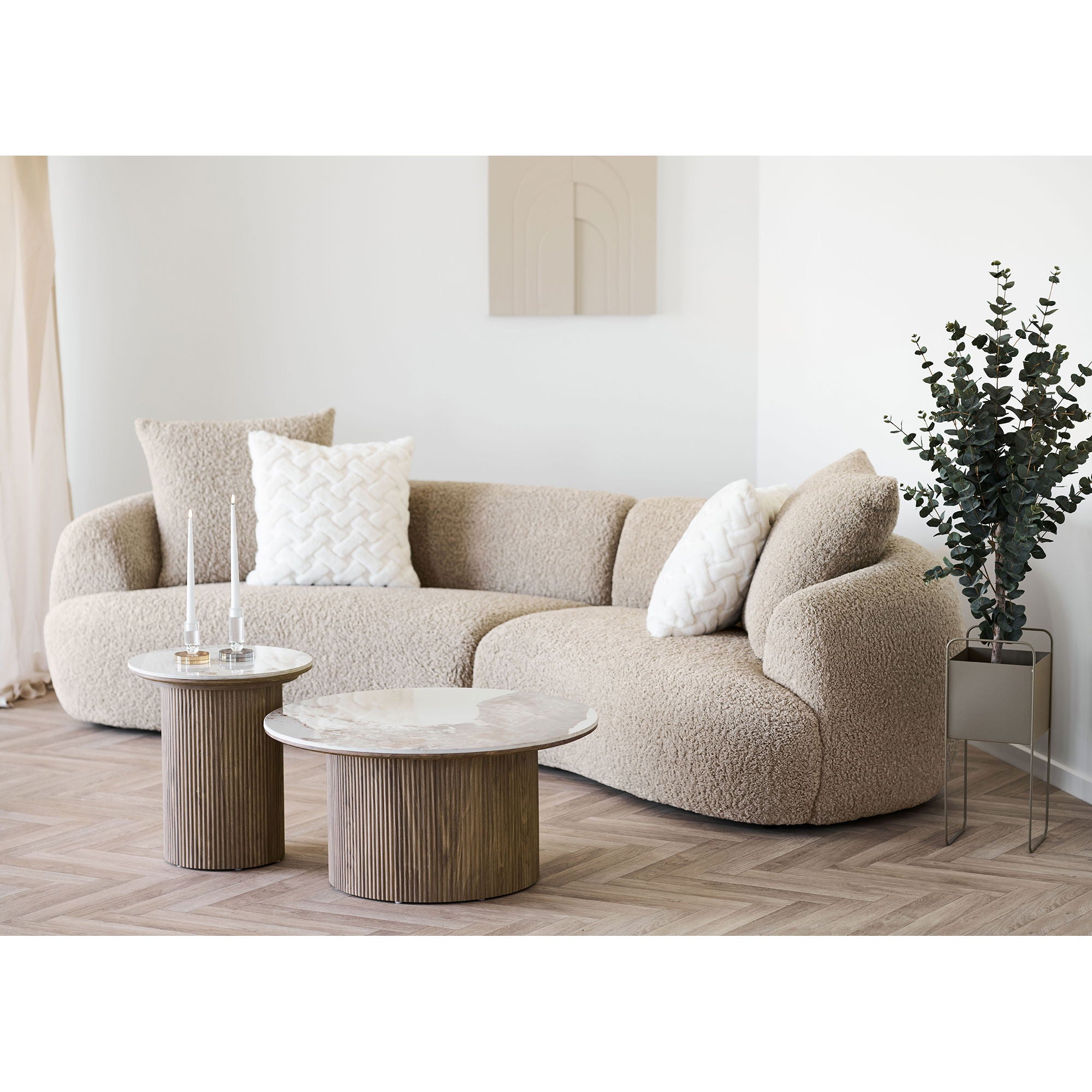 Athens Corner Table - Corner Table, Ceramic Table Top, White/Dark Brown Ø45x50 cm