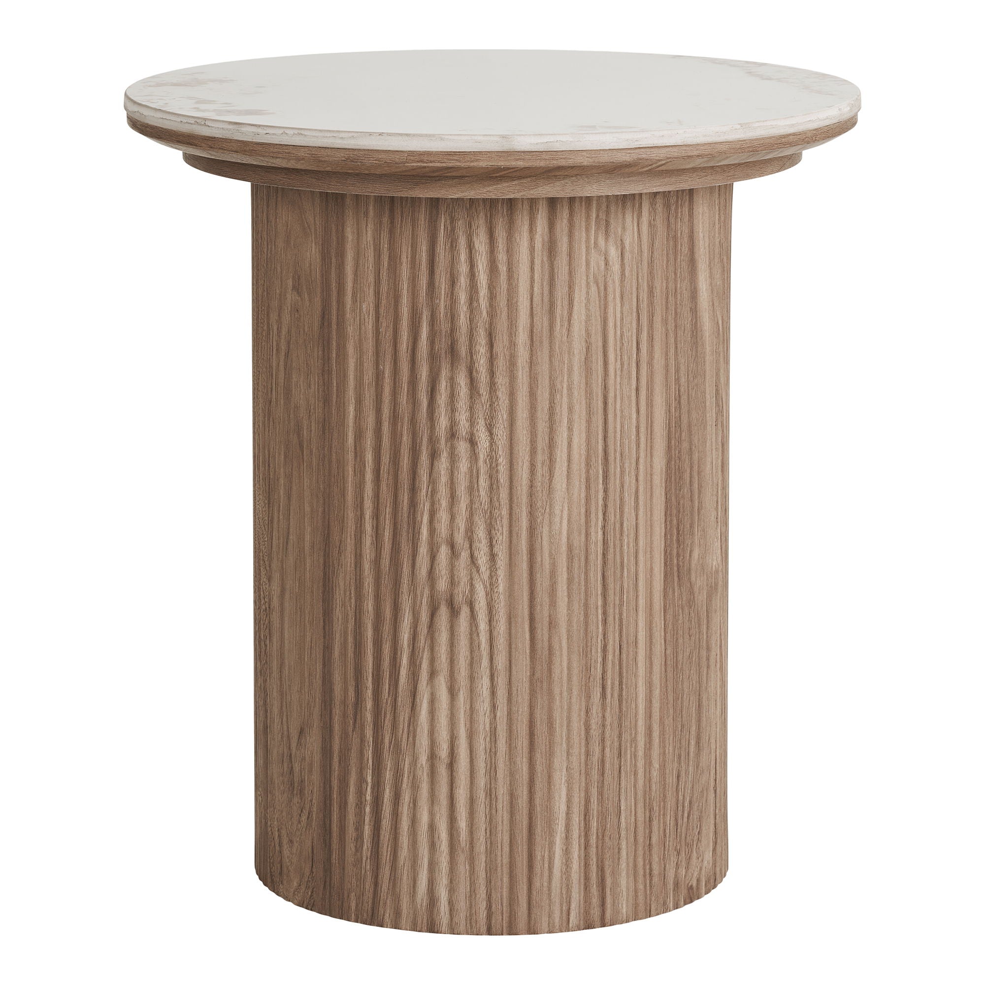 Athens Corner Table - Corner Table, Ceramic Table Top, White/Dark Brown Ø45x50 cm