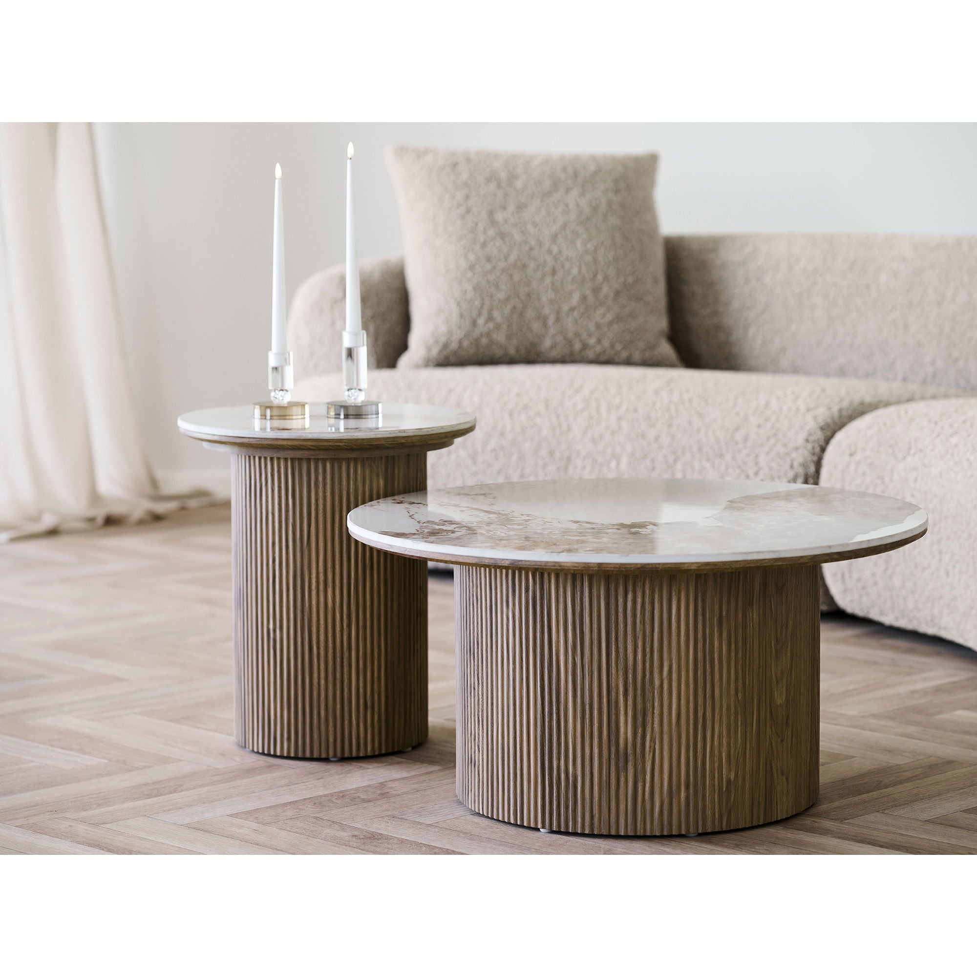 Athens Corner Table - Corner Table, Ceramic Table Top, White/Dark Brown Ø45x50 cm