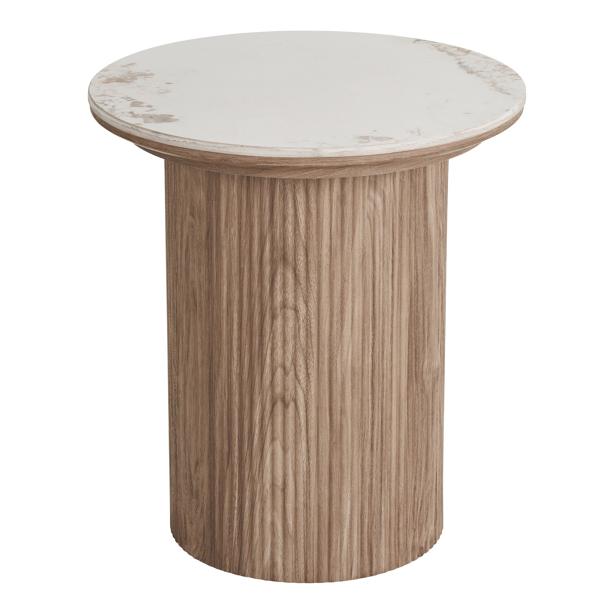 Athens Corner Table - Corner Table, Ceramic Table Top, White/Dark Brown Ø45x50 cm