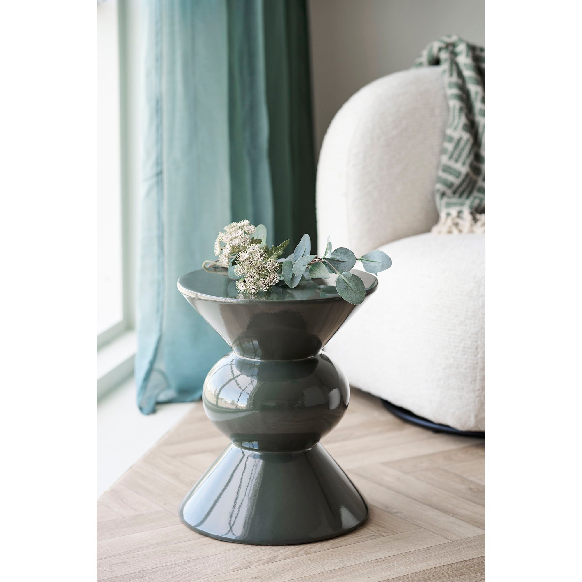 Rosolina Corner Table - Corner Table, Glass Fiber, Green Ø34x41 cm