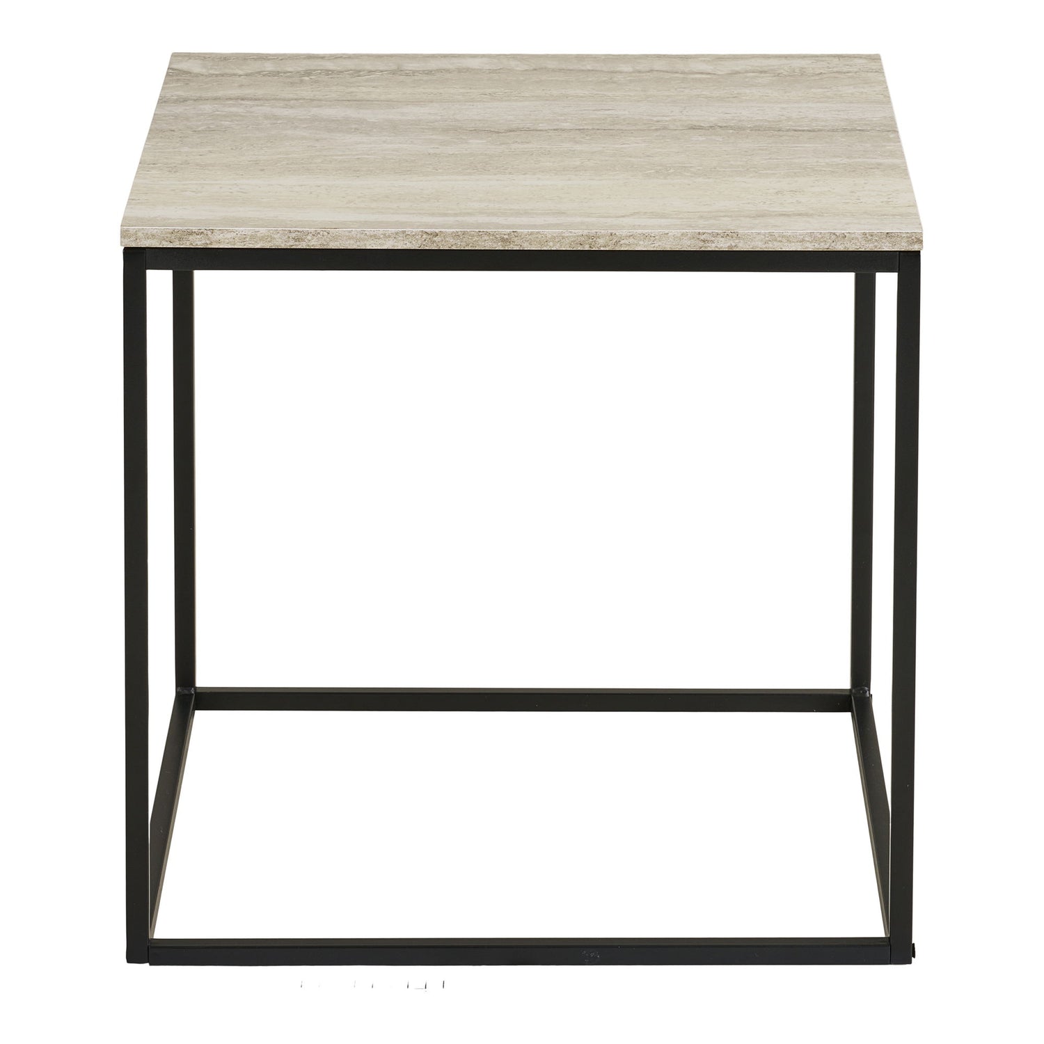 Vita Corner Table - Corner Table, Travertine Look, Black Frame 45x45x45 cm