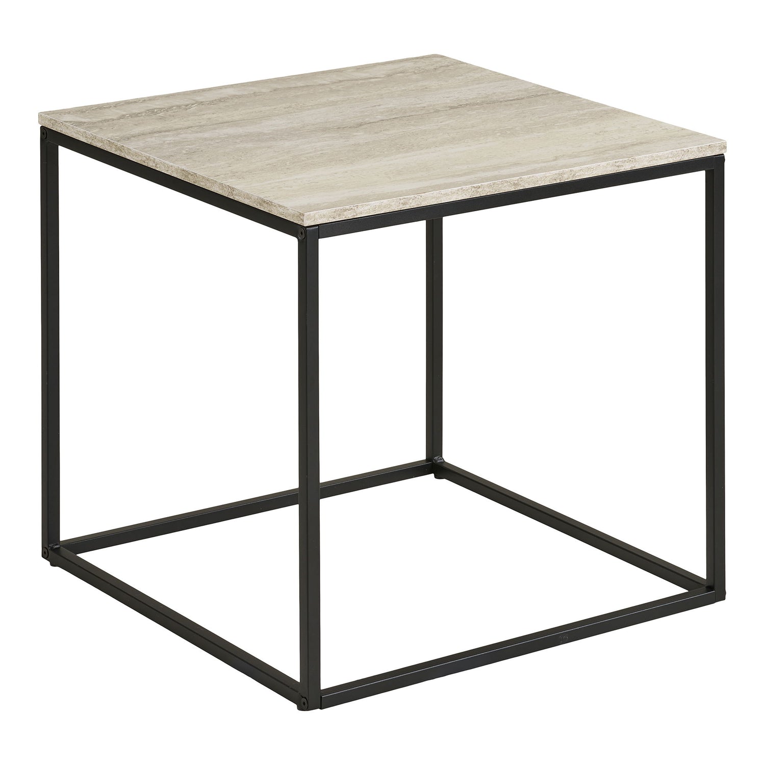 Vita Corner Table - Corner Table, Travertine Look, Black Frame 45x45x45 cm