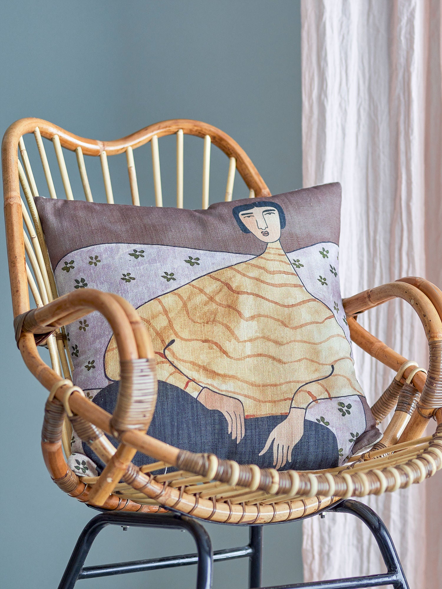 Bloomingville Zita pillow, yellow, polyester