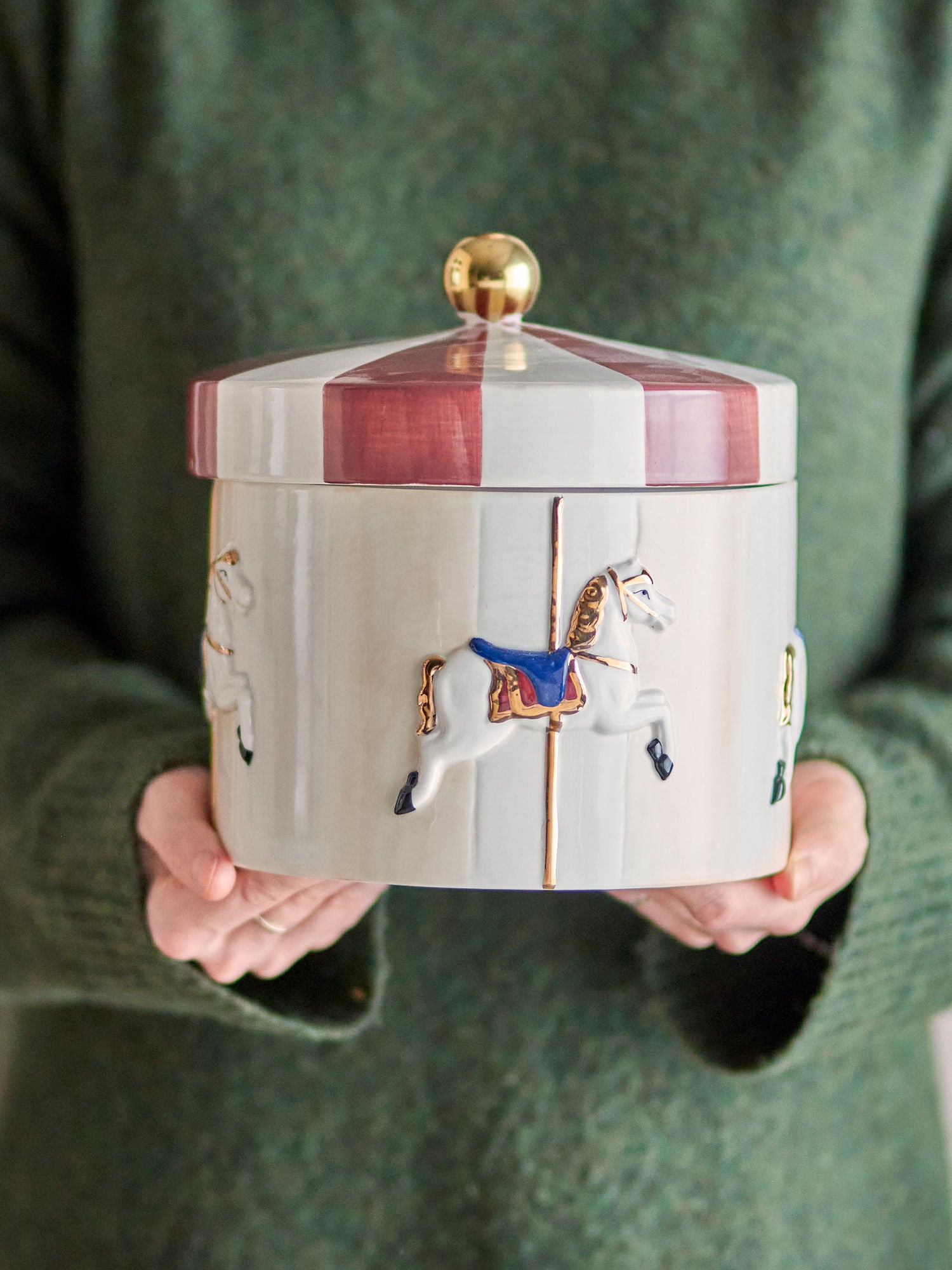 Bloomingville Merry-go-round jar w/lid, red, stoneware