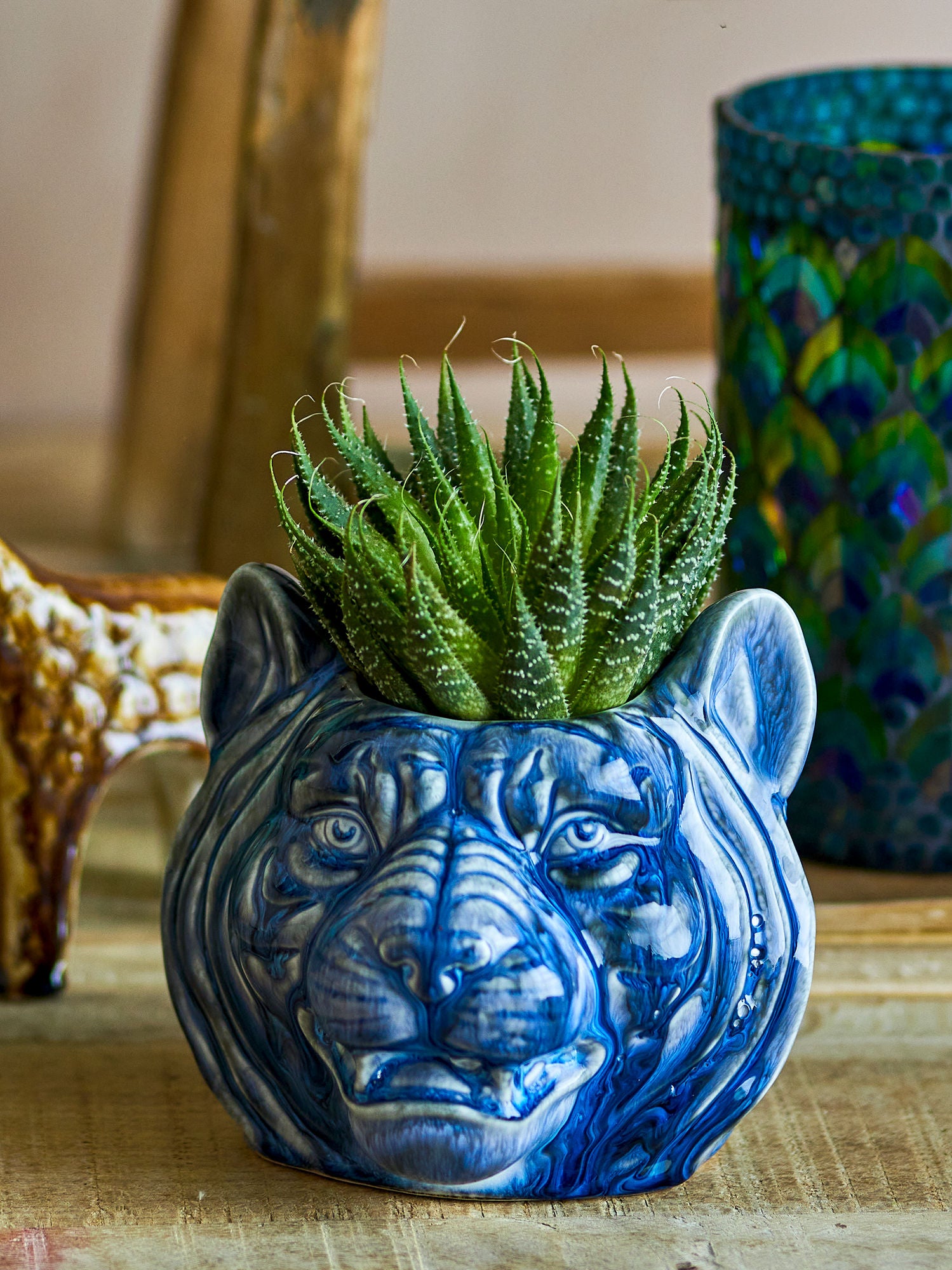 Creative Collection Abner Herbal Potted Hears, Blue, Stoneware