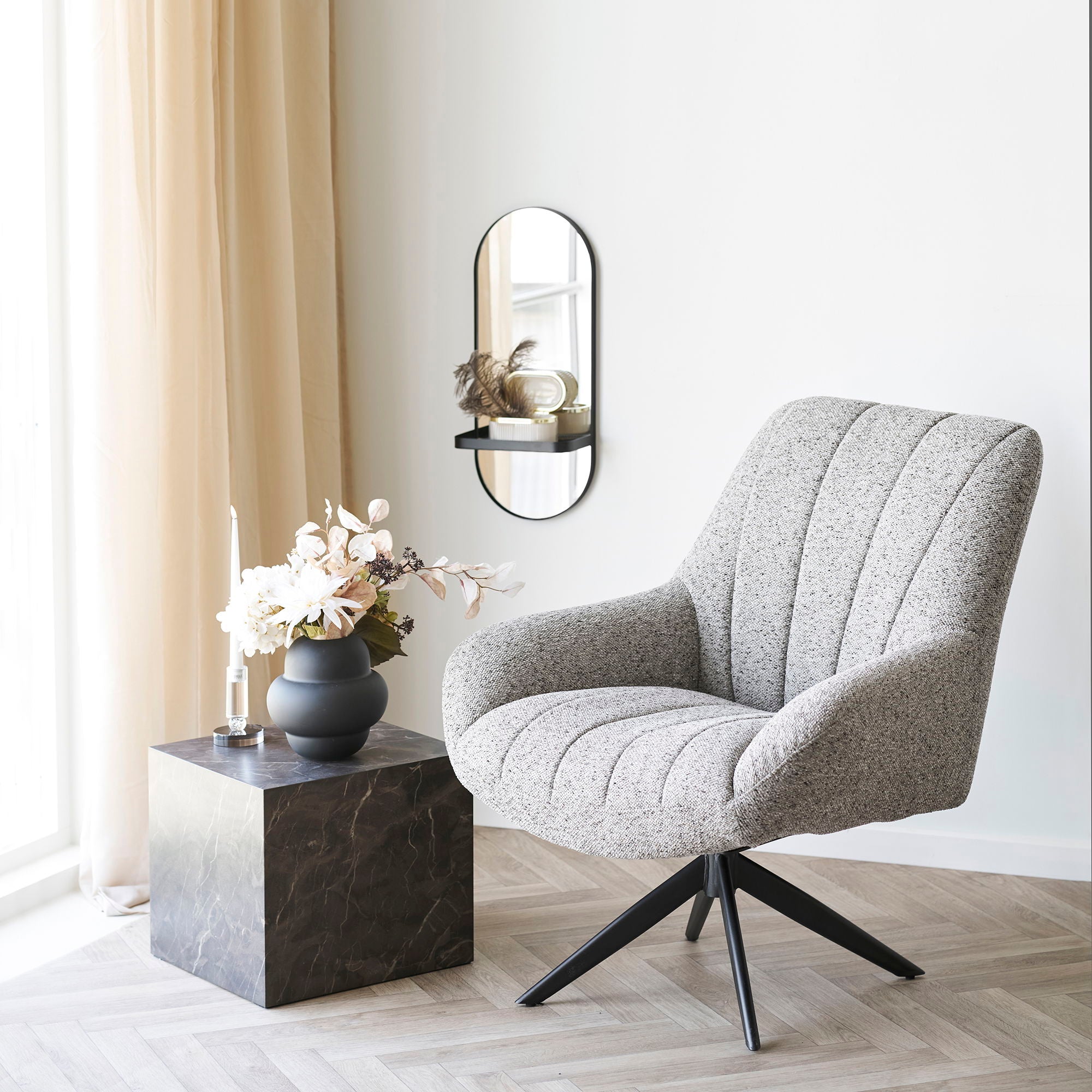 Olbia mirror - Olbia mirror, metal shelf, metal, black 25x12x60 cm