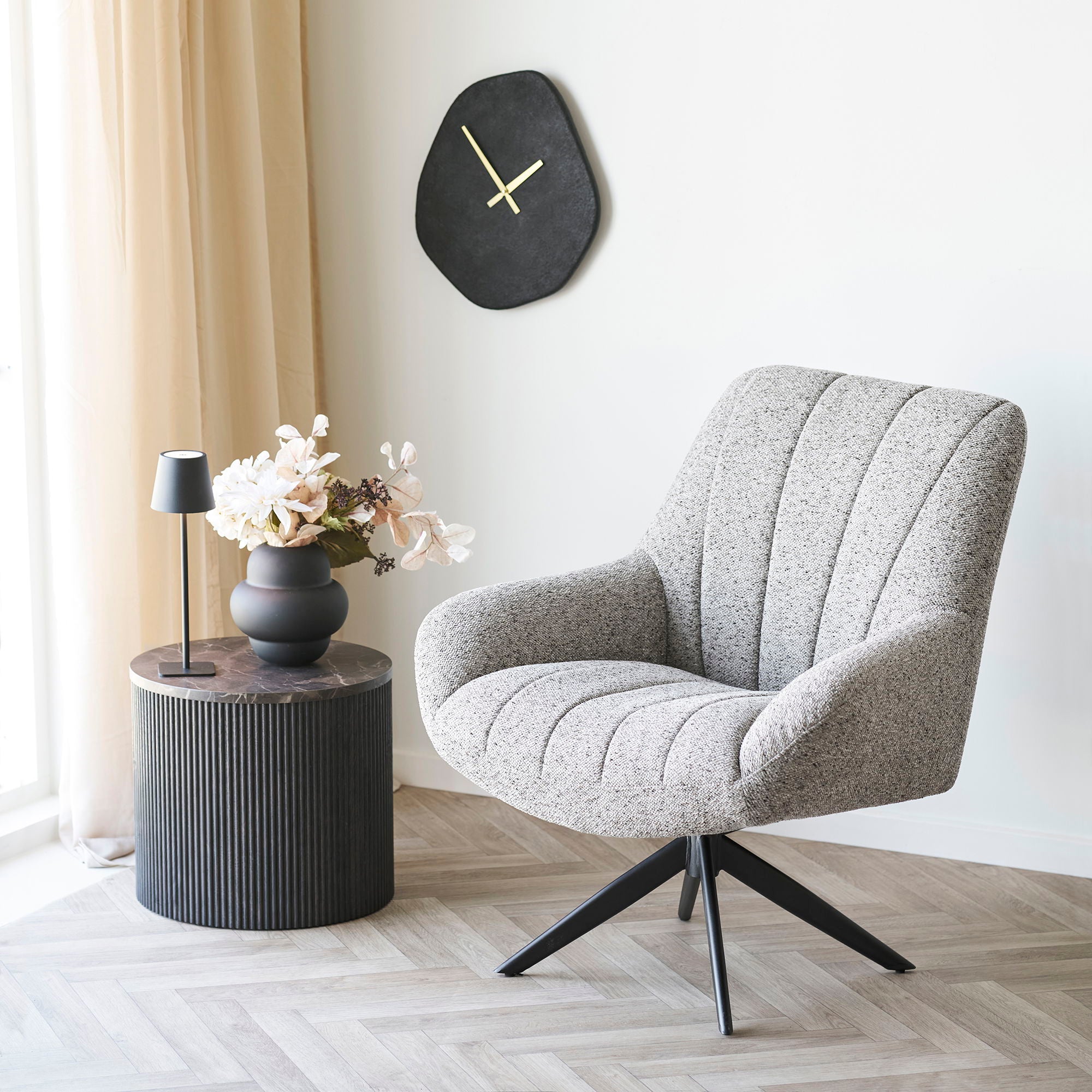 Vienna wall clock - wall clock, organic shape, cement, black, silent 38x45 cm
