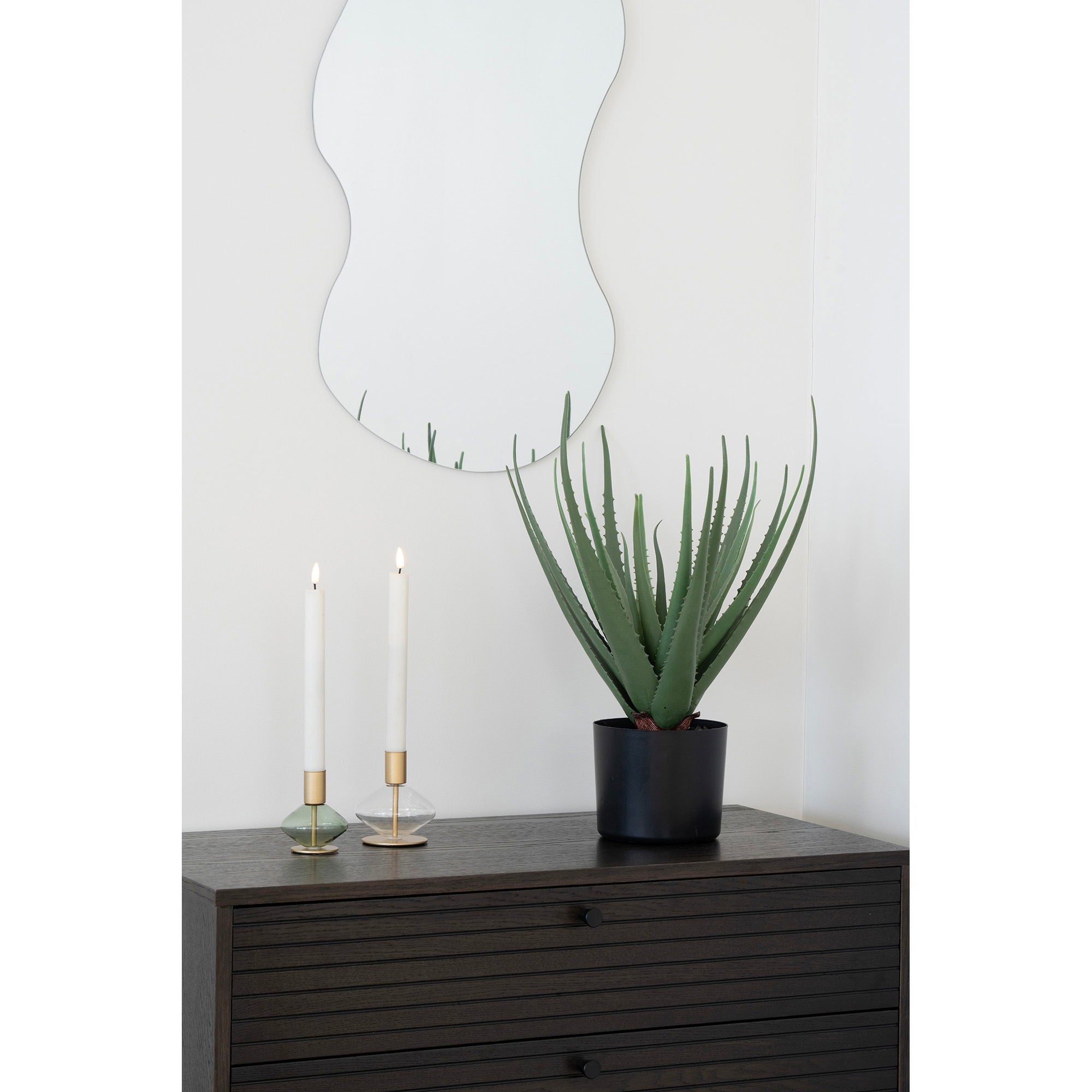 Candlestick - candlestick, glass/metal, clear/green set of 2