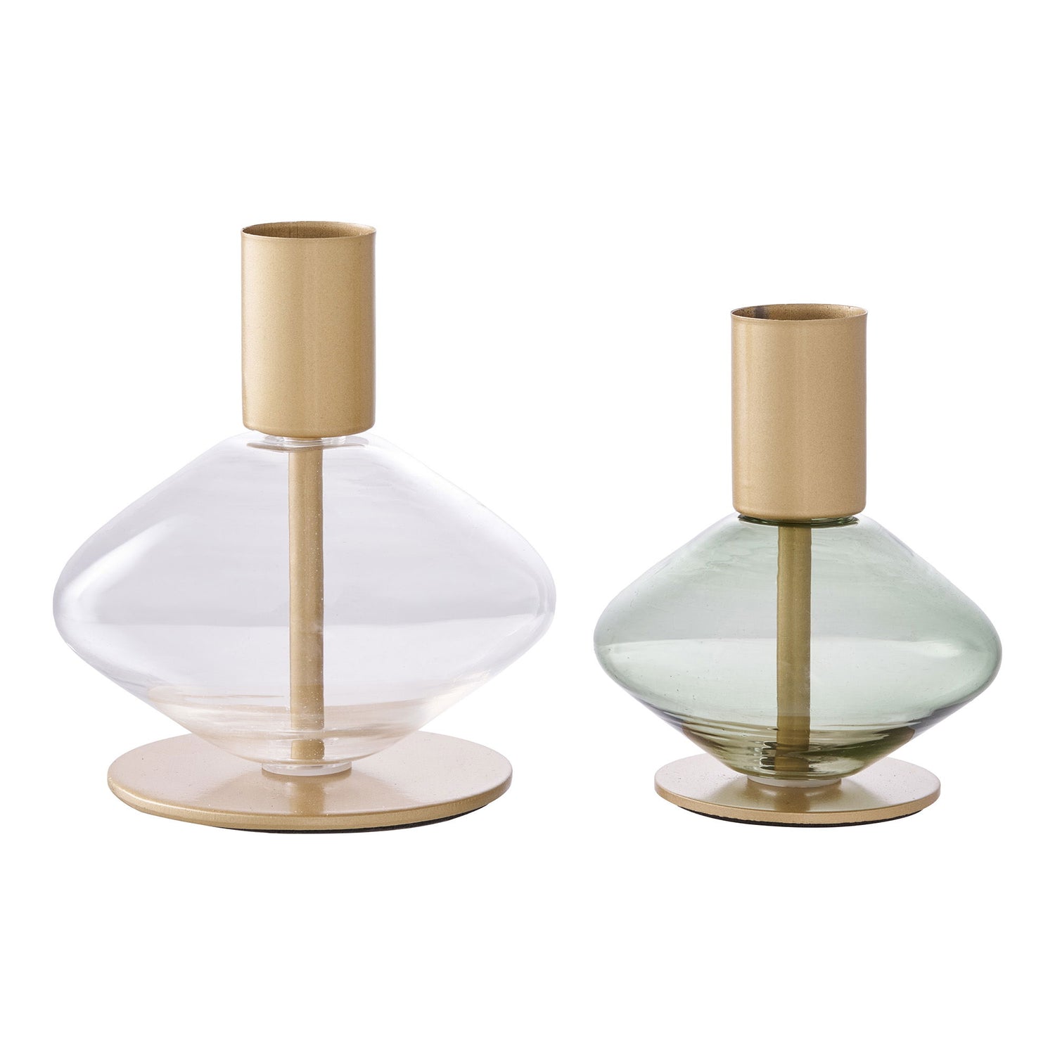 Candlestick - candlestick, glass/metal, clear/green set of 2