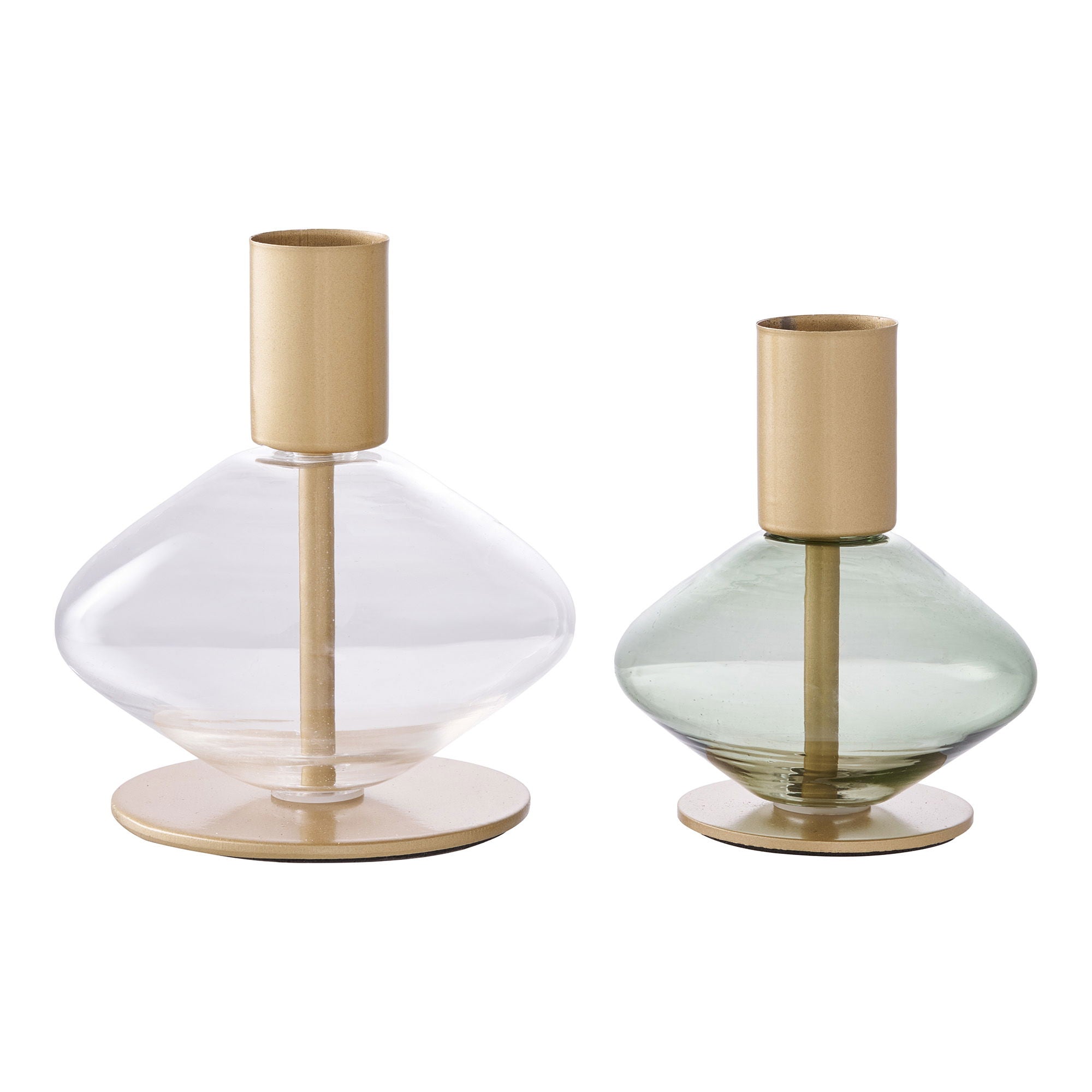 Candlestick - candlestick, glass/metal, clear/green set of 2