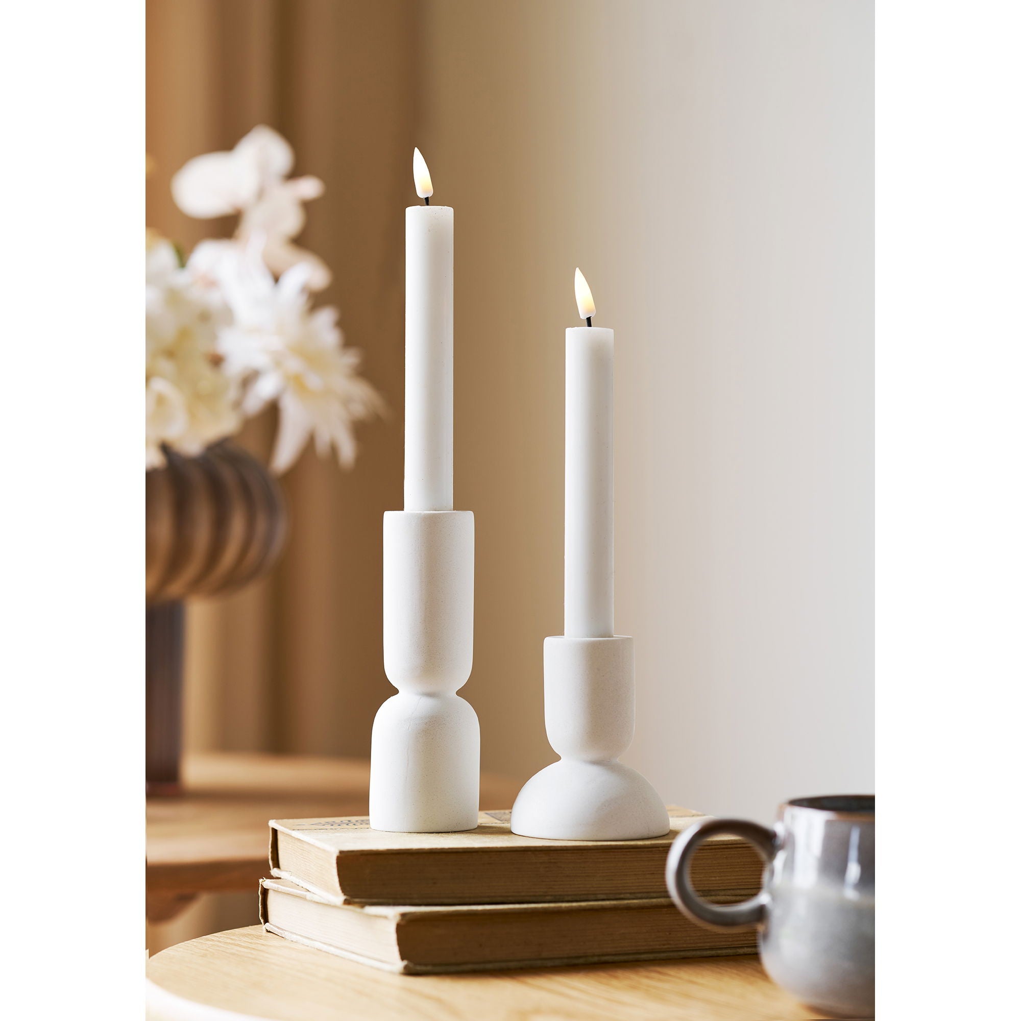 Candlestick - candlesticks, limestone, white set of 2