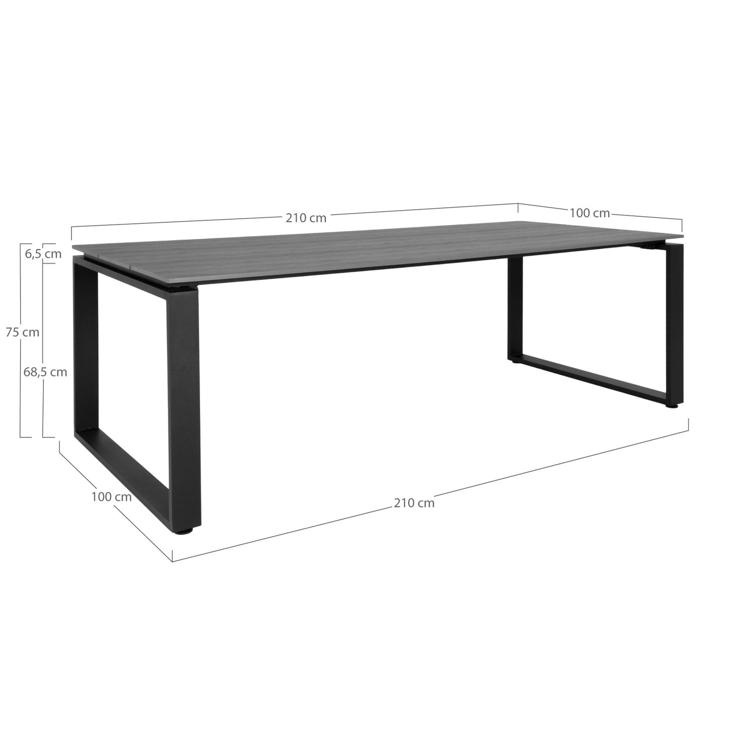 Denver Spisebord - Spisebord med bordplade i grå nonwood og sorte ben 210x100x75 cm