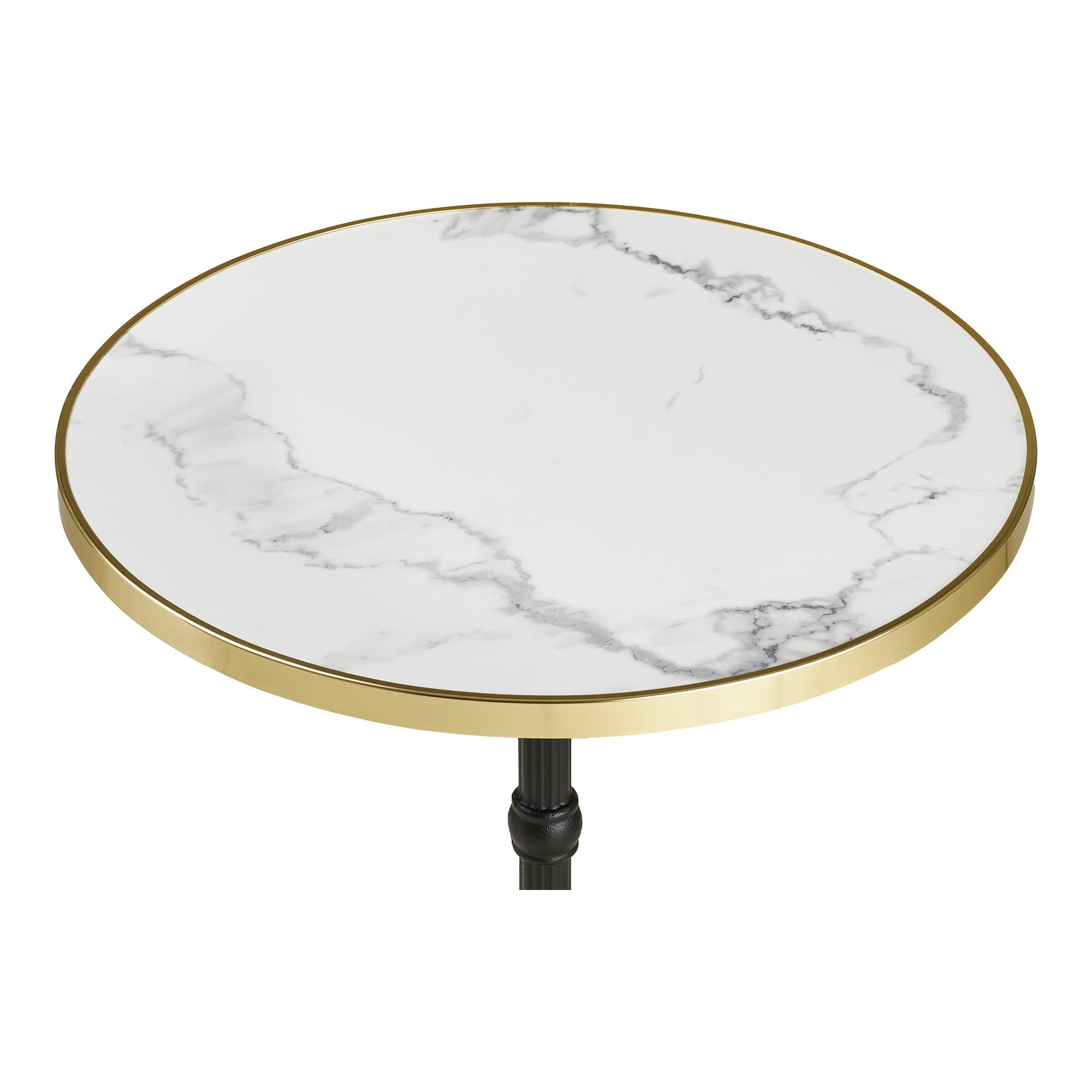 Café table - Café table, marble look countertop, white with gold edge, black legs, cast iron Ø60x73 cm