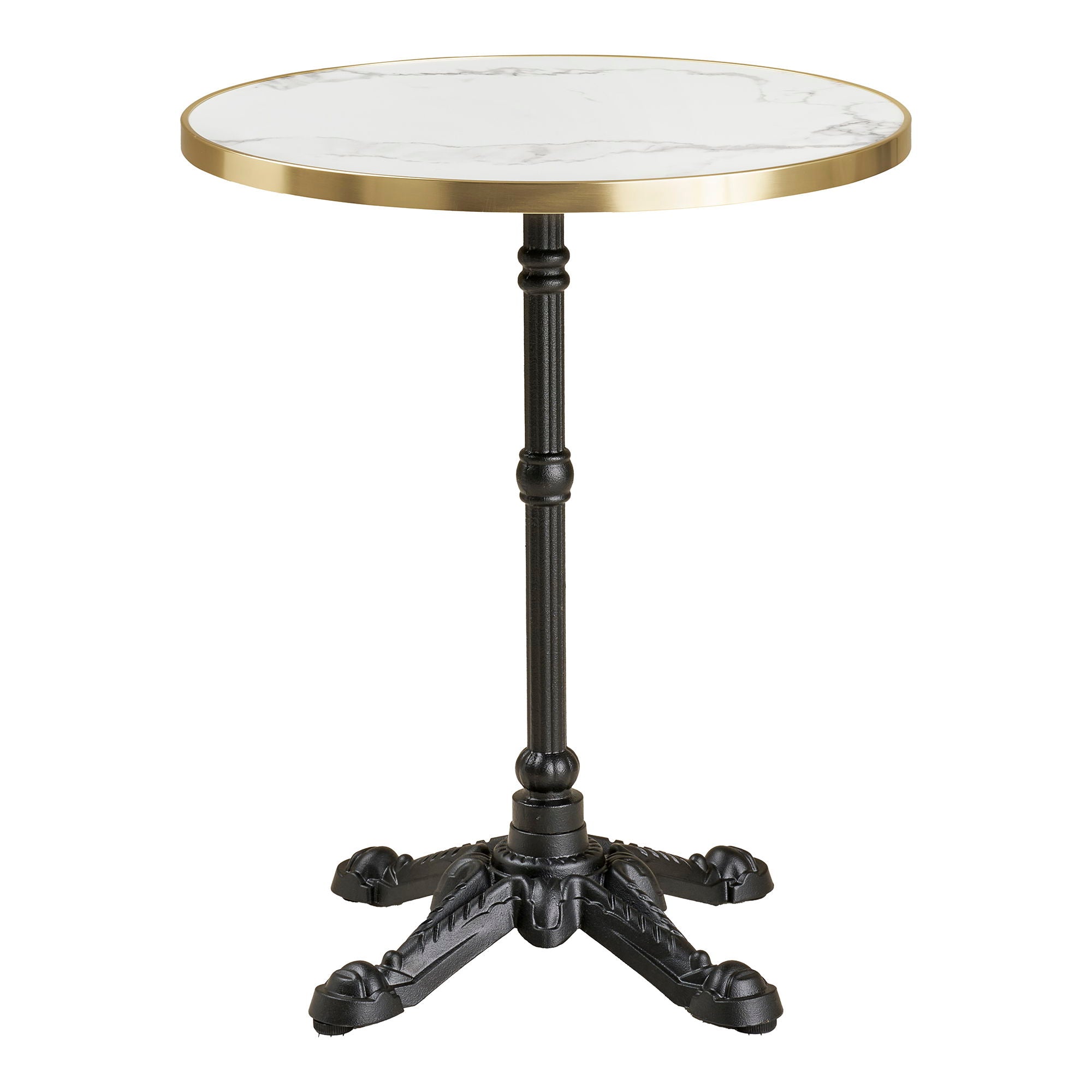 Café table - Café table, marble look countertop, white with gold edge, black legs, cast iron Ø60x73 cm