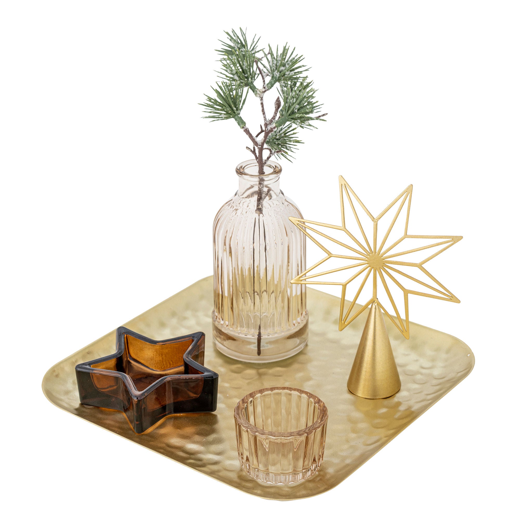 Bloomingville Sanga tray w/pine fate, gold, glass