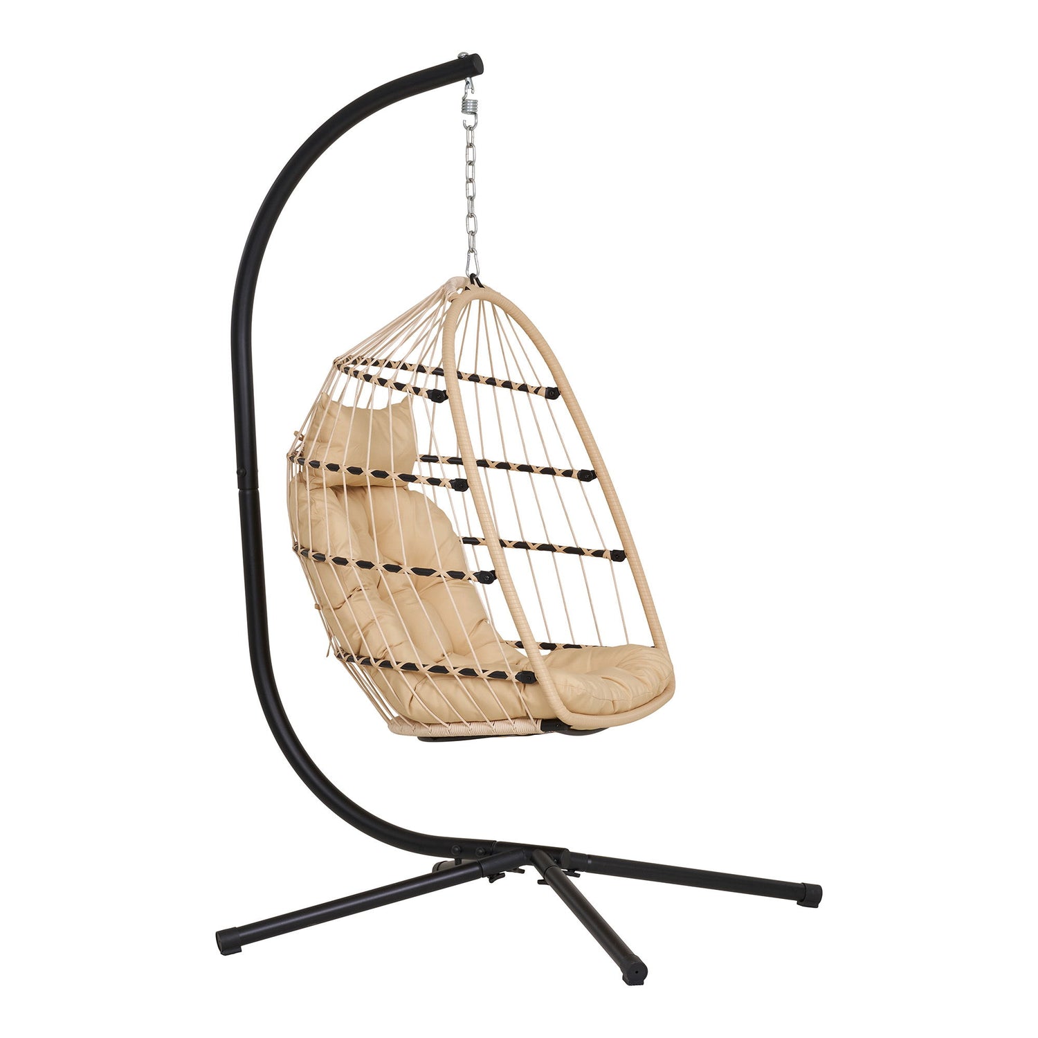 Hanging chair, steel stand, foldable seat, incl. Cushions, nature/black 195x117x107 cm