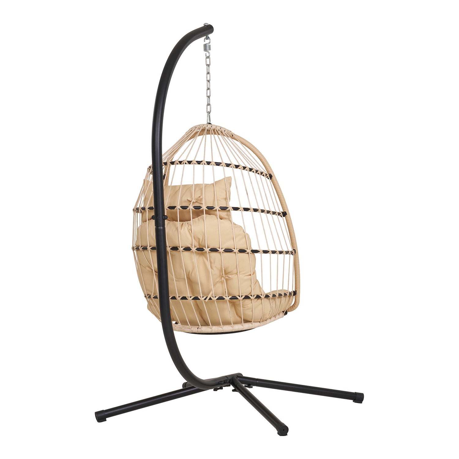 Hanging chair, steel stand, foldable seat, incl. Cushions, nature/black 195x117x107 cm