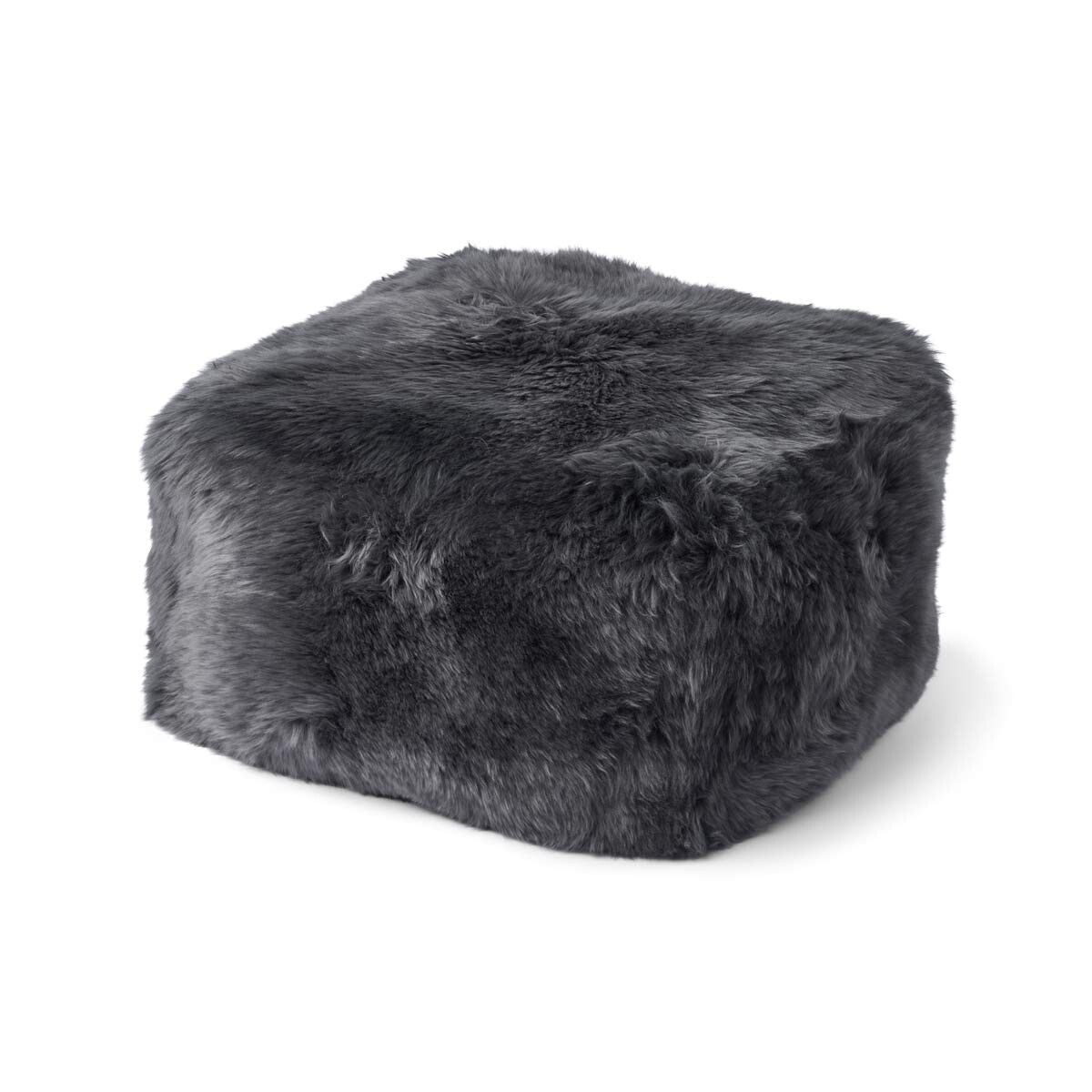 Square pouf | Long-haired | New Zealand | Leather back