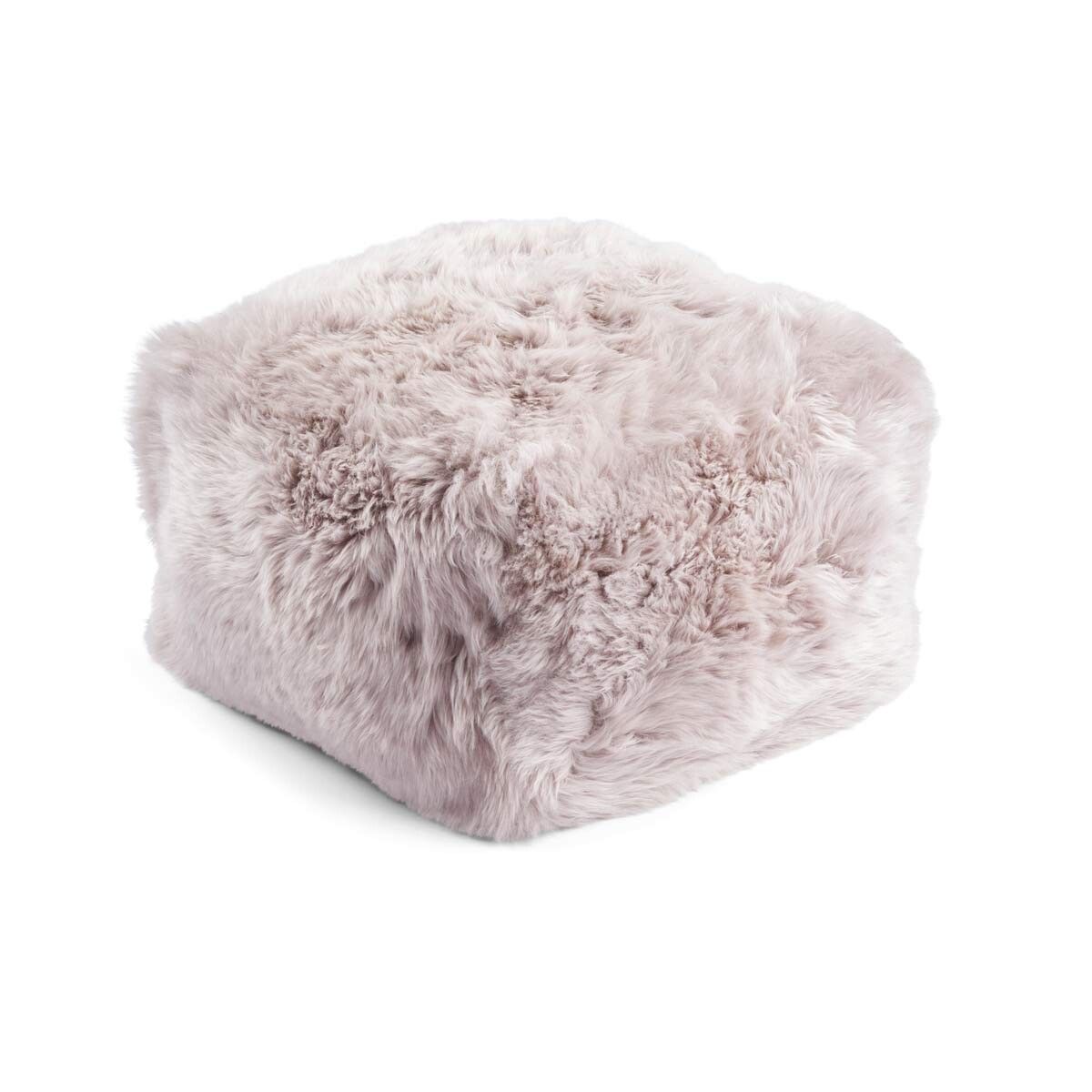 Square pouf | Long-haired | New Zealand | Leather back