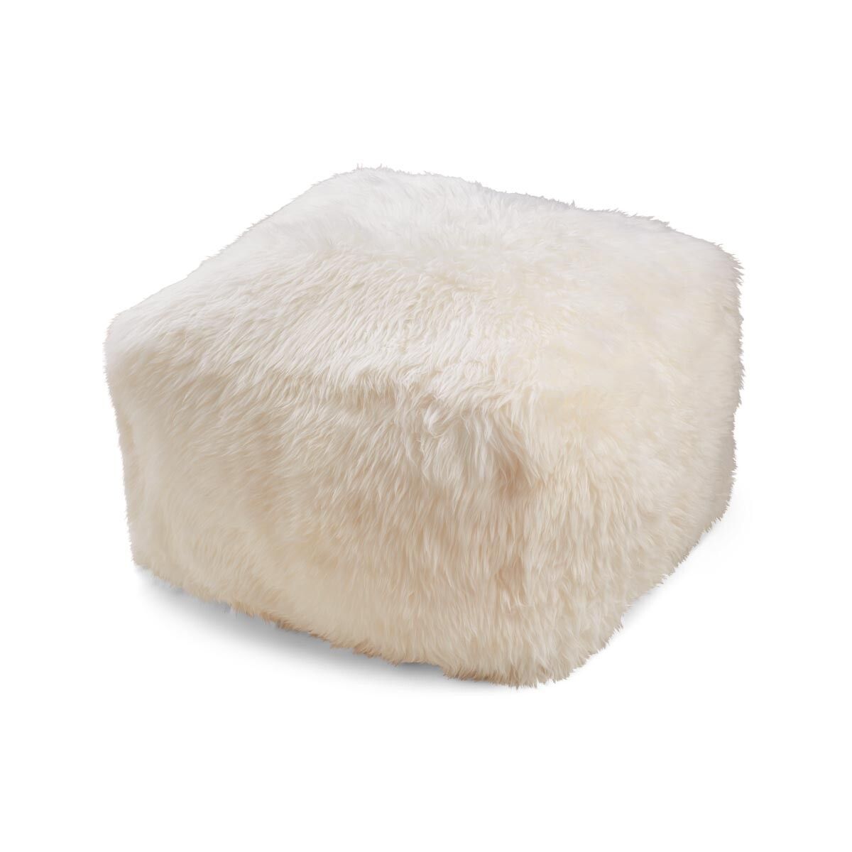 Square pouf | Long-haired | New Zealand | Leather back