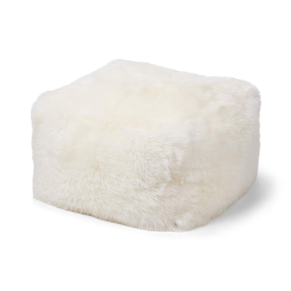 Square pouf | Long-haired | New Zealand | Leather back
