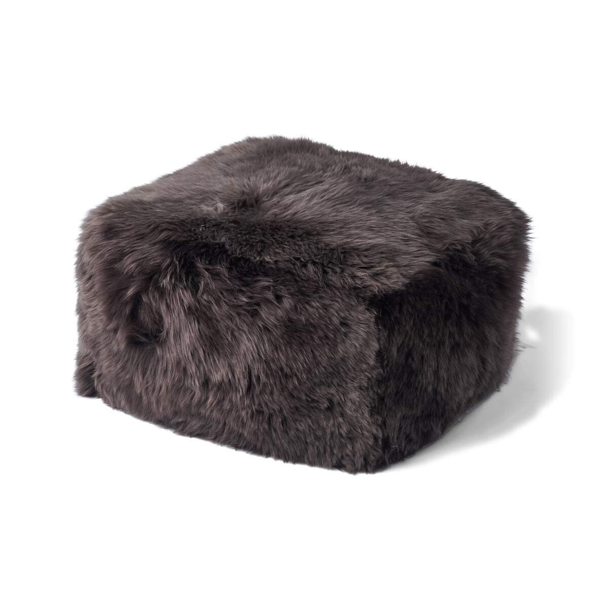 Square pouf | Long-haired | New Zealand | Leather back