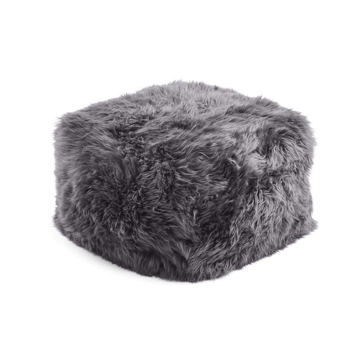 Square pouf | Long-haired | New Zealand | Leather back
