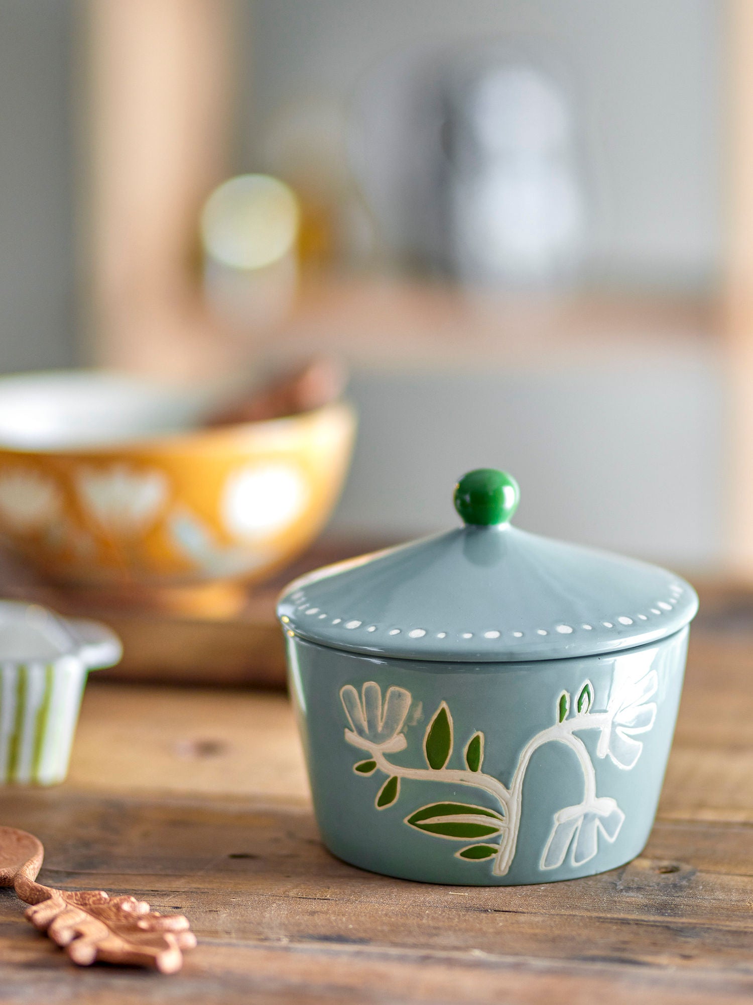 Creative Collection Tangier jar w/lid, green, stoneware