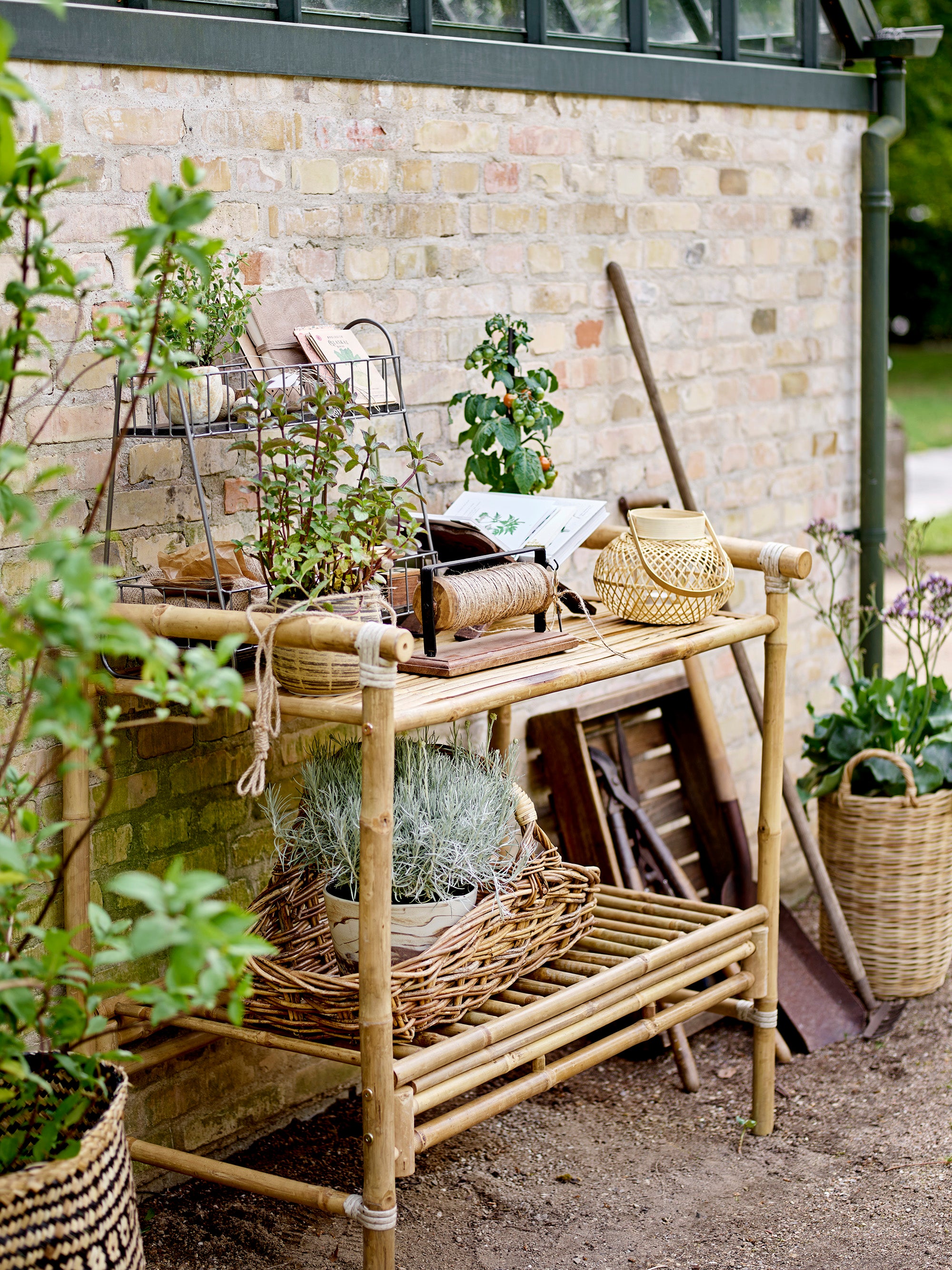 Malda lanterns w/glass, nature, bamboo
