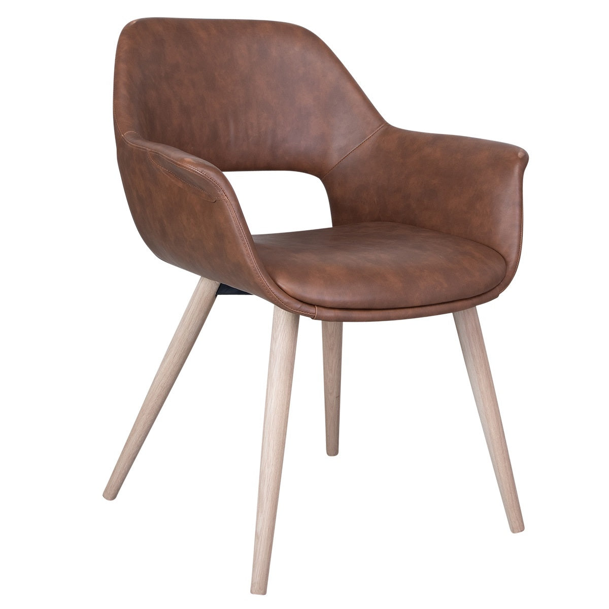 Dining chair Cognac PU with wooden frame (Model: Fenja)