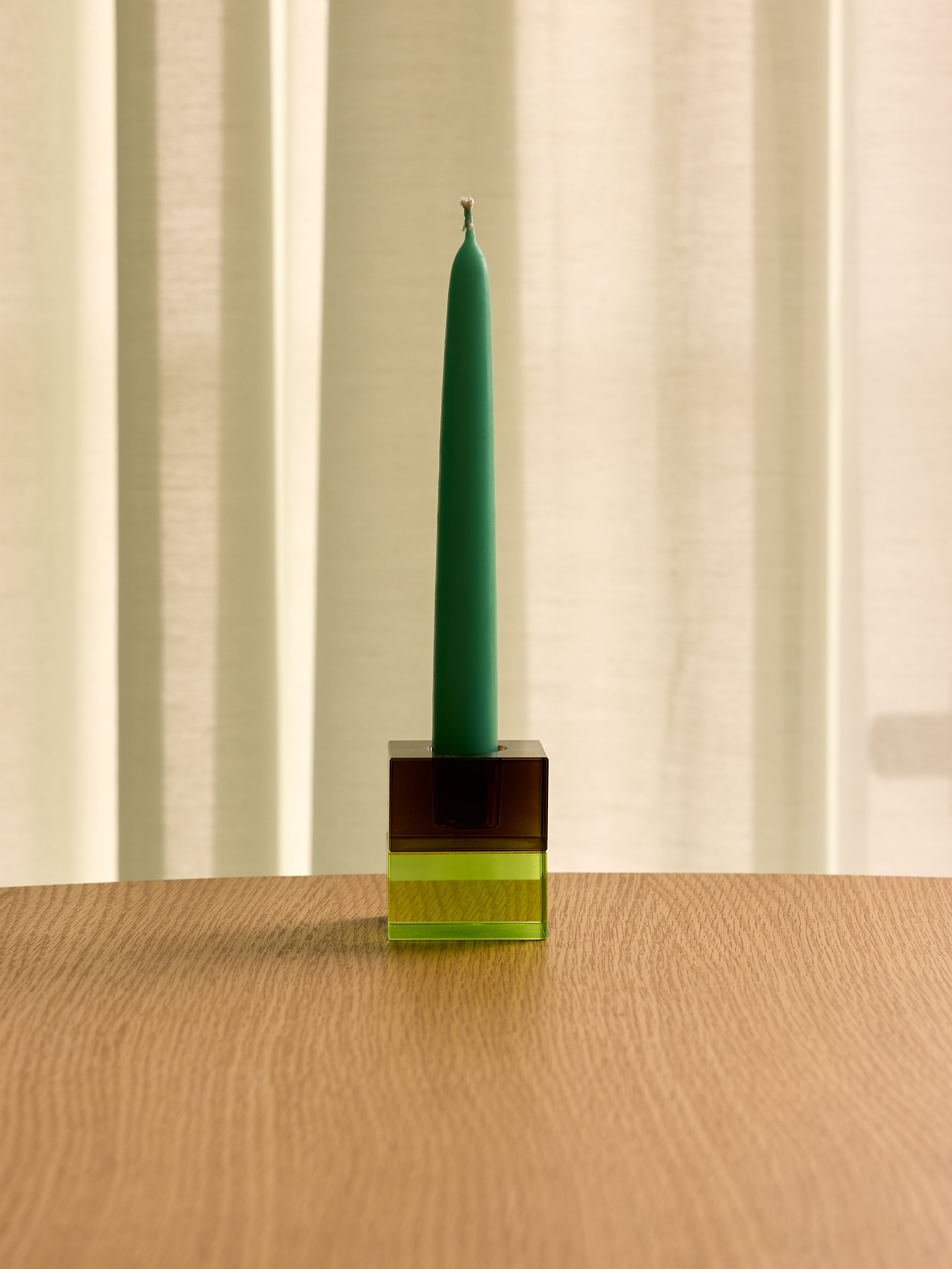 Block Candlesticks Brown/Green & Grey/Pink (set of 2) - 5x5h6cm