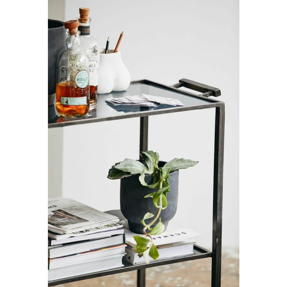 Nordal TONE rullebord i jern m/sorte glashylder - 73x41 cm - grå/sort - Nordal - DesignGaragen.dk